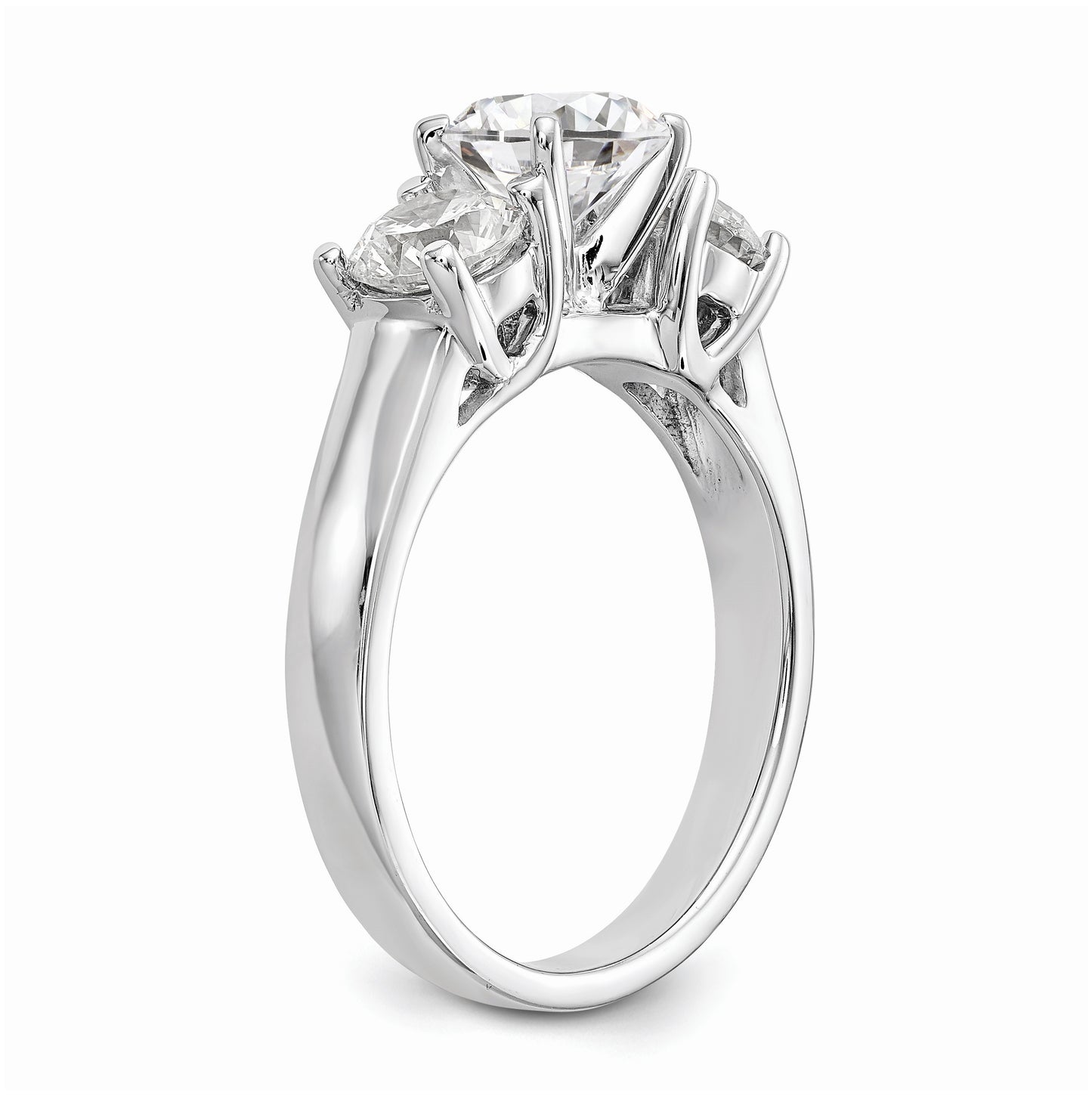 14K White Gold 3-Stone Peg Set Center Semi-mount Diamond Engagement Ring, 3.6 to 2.5 mm (tapered)