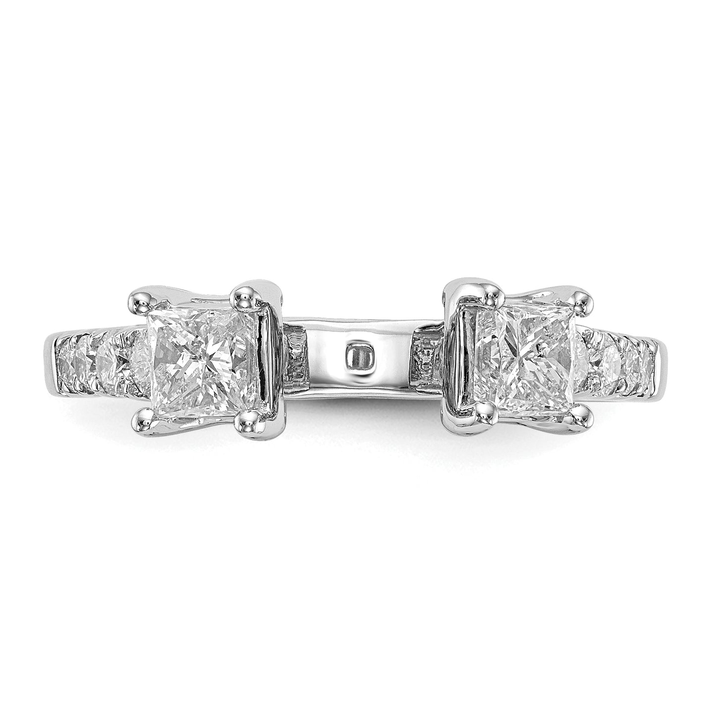 14K White Gold 3-Stone Plus Peg Set Center Semi-mount Princess Diamond Engagement Ring