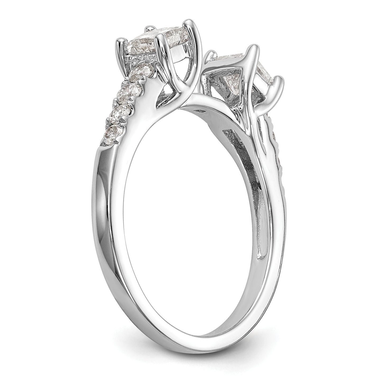 14K White Gold 3-Stone Plus Peg Set Center Semi-mount Princess Diamond Engagement Ring
