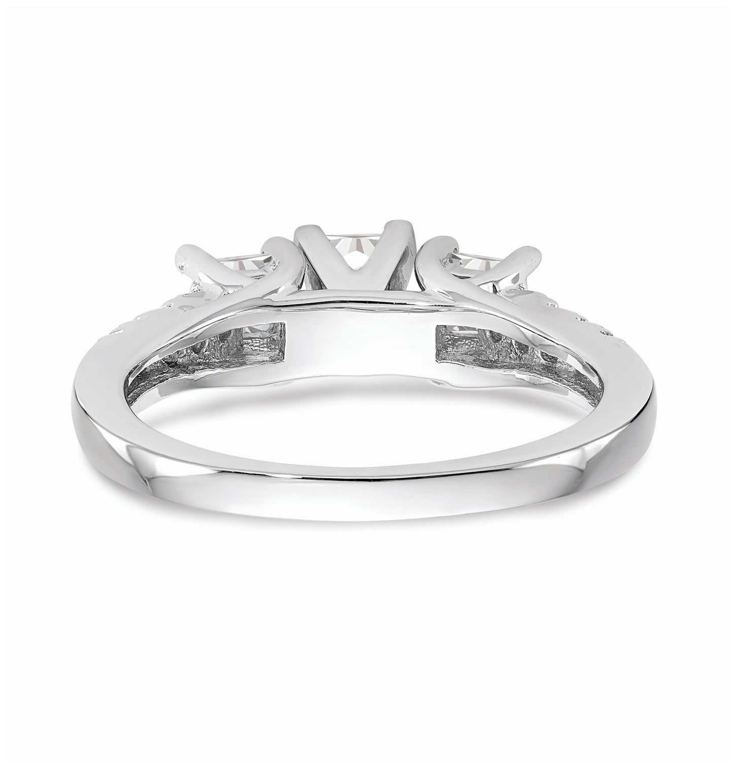 14K White Gold 3-Stone Plus Peg Set Center Princess Diamond Semi-mount Engagement Ring