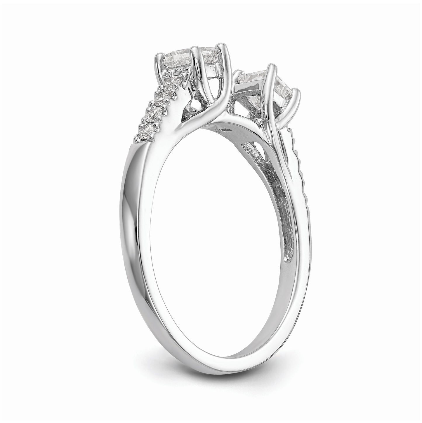 14K White Gold 3-Stone Plus Peg Set Center Princess Diamond Semi-mount Engagement Ring