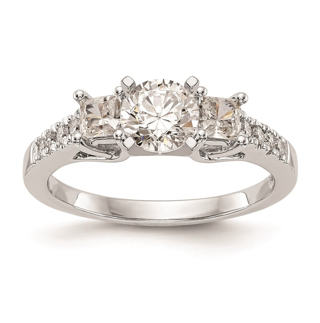 14K White Gold 3-Stone Plus Peg Set Center Princess Diamond Semi-mount Engagement Ring