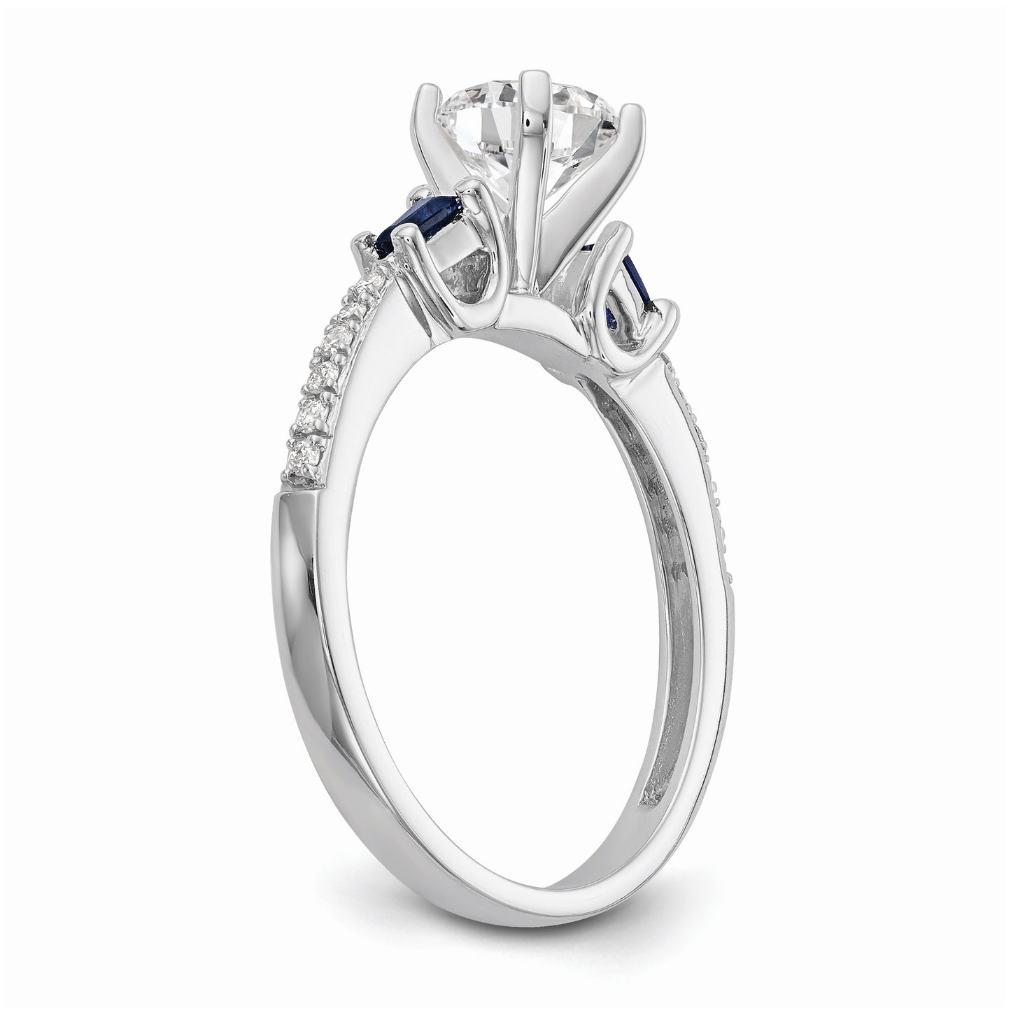 14k White Gold 3-stone Dia Peg Set w/Sapphire Semi-Mount Including 2-Sapphire Side Stones Engagement Ring