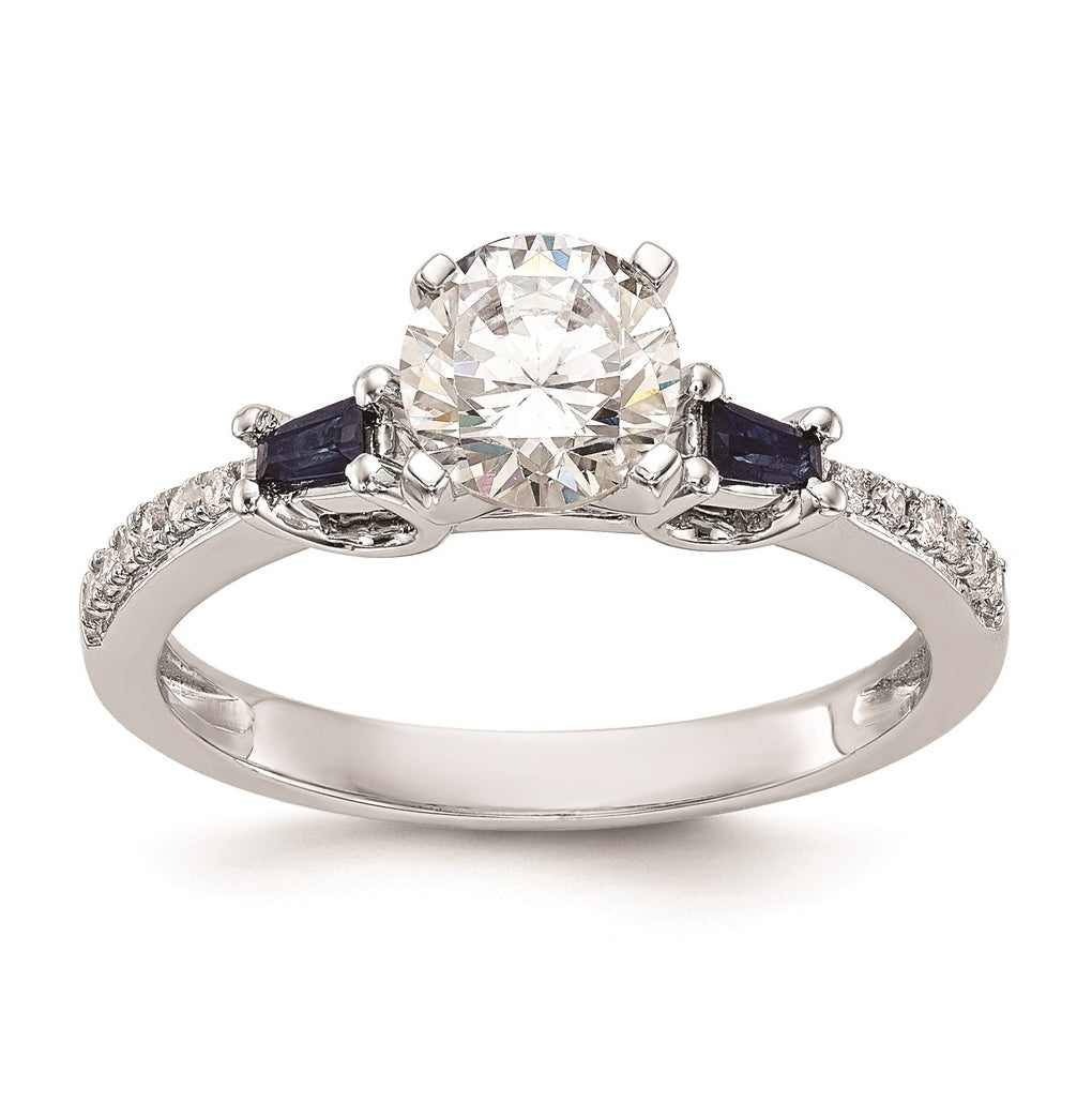 14k White Gold 3-stone Dia Peg Set w/Sapphire Semi-Mount Including 2-Sapphire Side Stones Engagement Ring