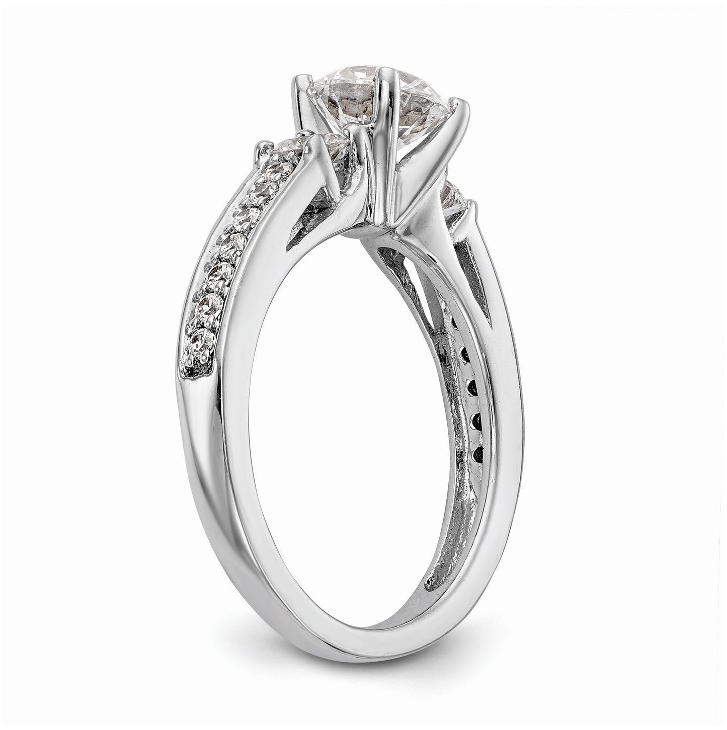 14K White Gold 3-Stone Plus Peg-Set Center 1/5 carat Diamond Semi-mount Engagement Ring