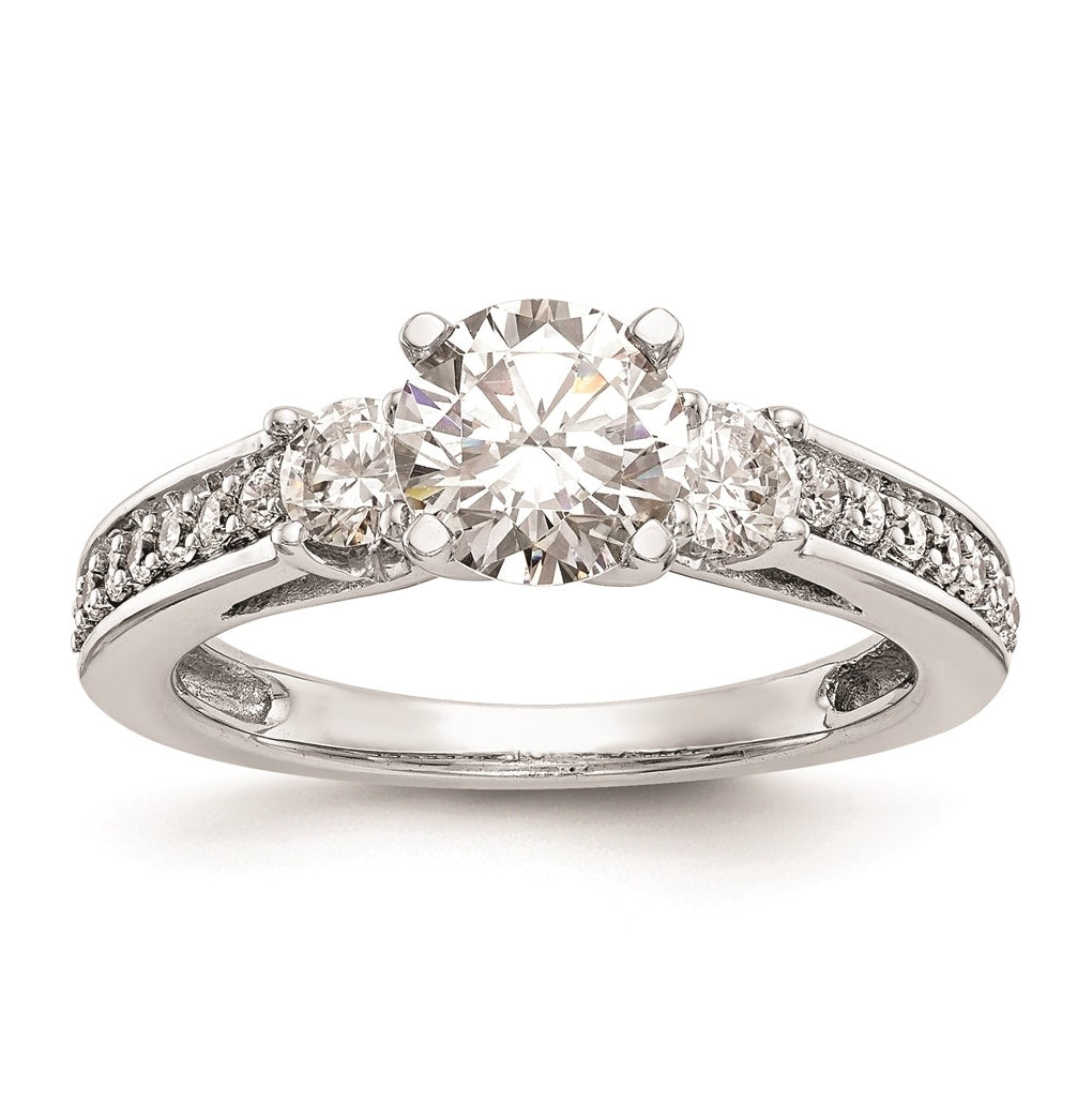 14K White Gold 3-Stone Plus Peg-Set Center 1/5 carat Diamond Semi-mount Engagement Ring