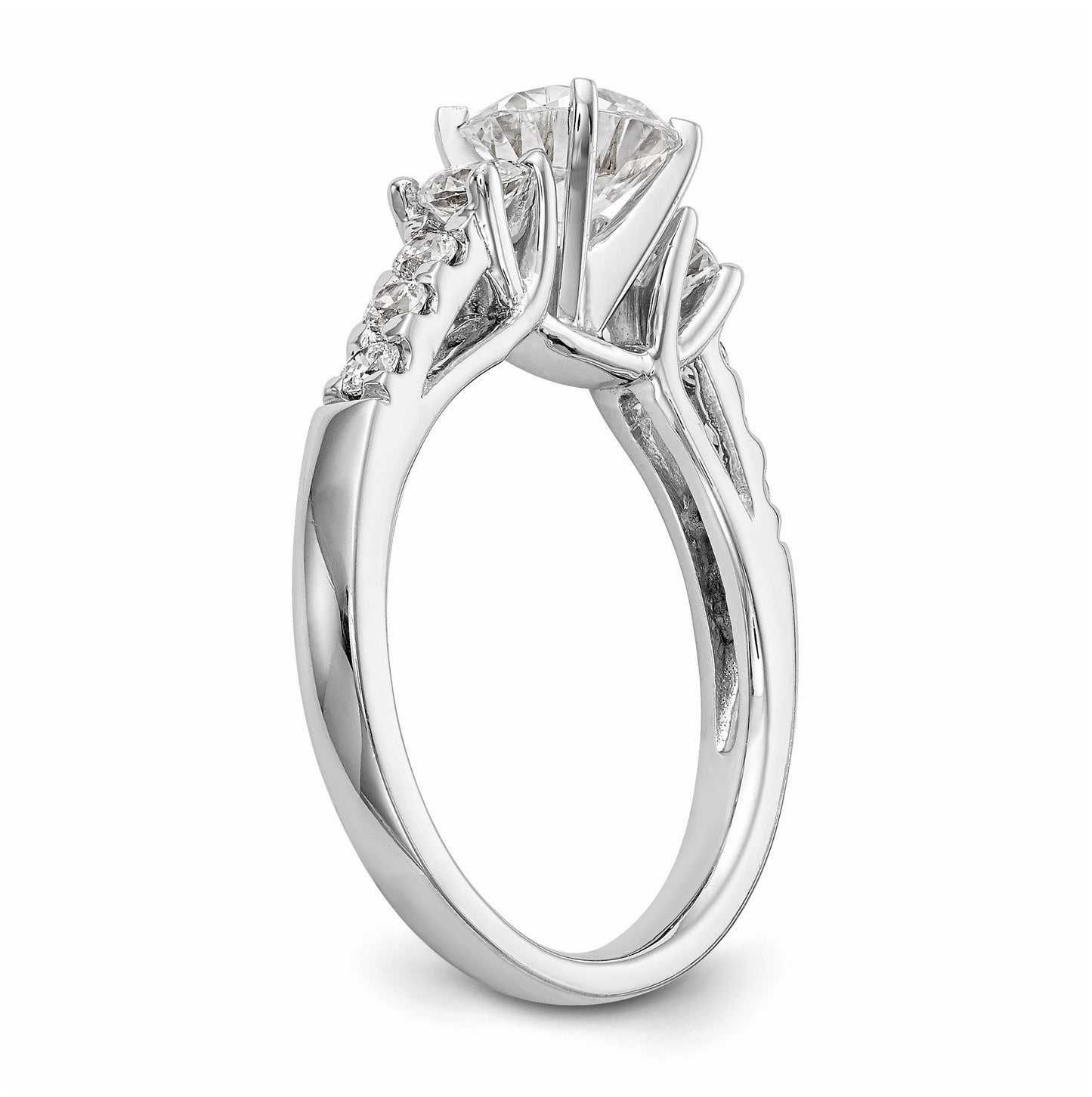 14K White Gold 3-Stone Plus Peg Set Center 1/5 carat Diamond Semi-mount Engagement Ring