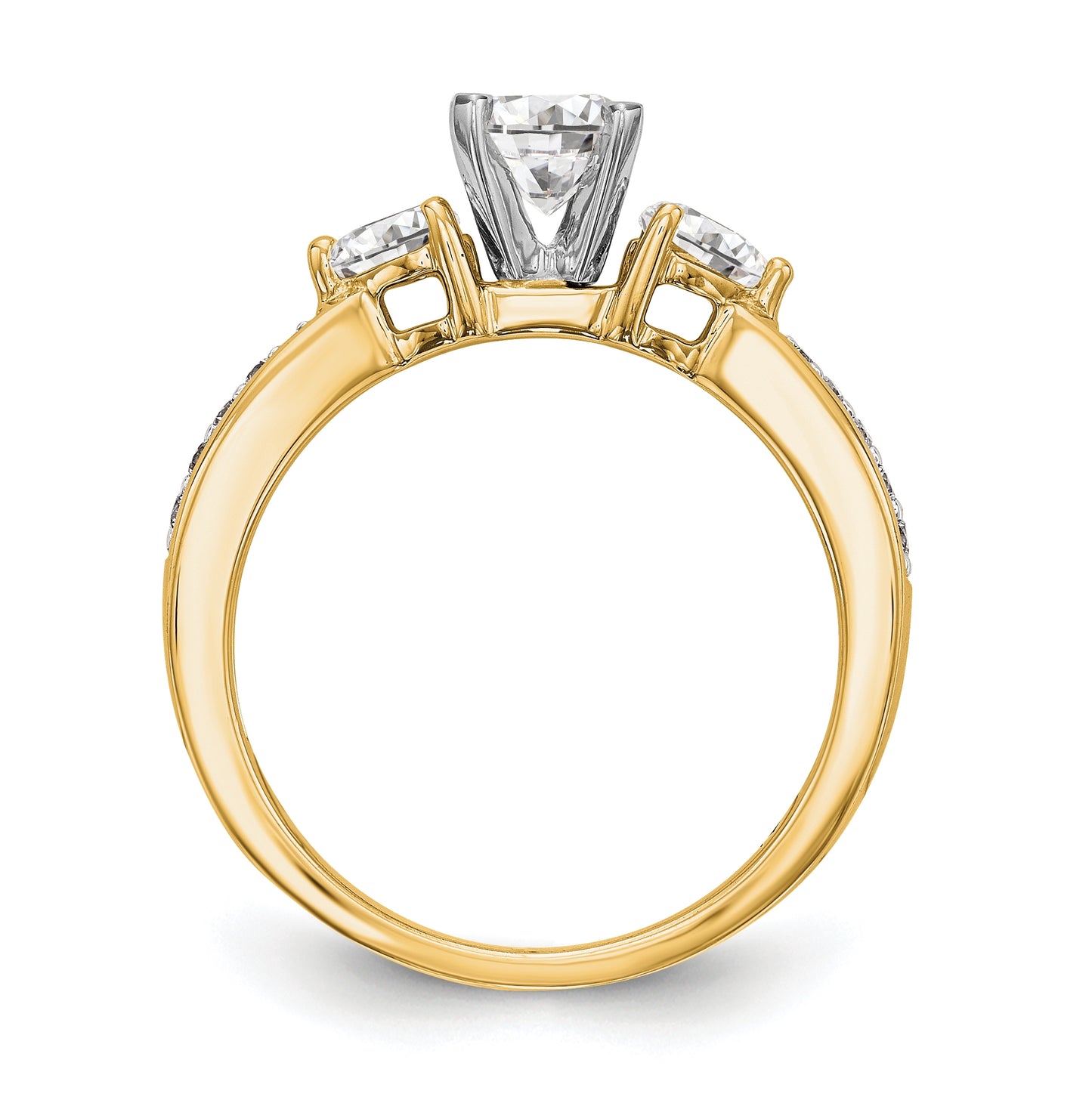 14K Yellow Gold 3-Stone Diamond Peg Set Semi-mount Engagement Ring