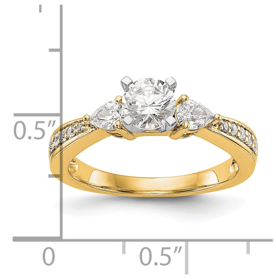 14K Yellow Gold 3-Stone Diamond Peg Set Semi-mount Engagement Ring