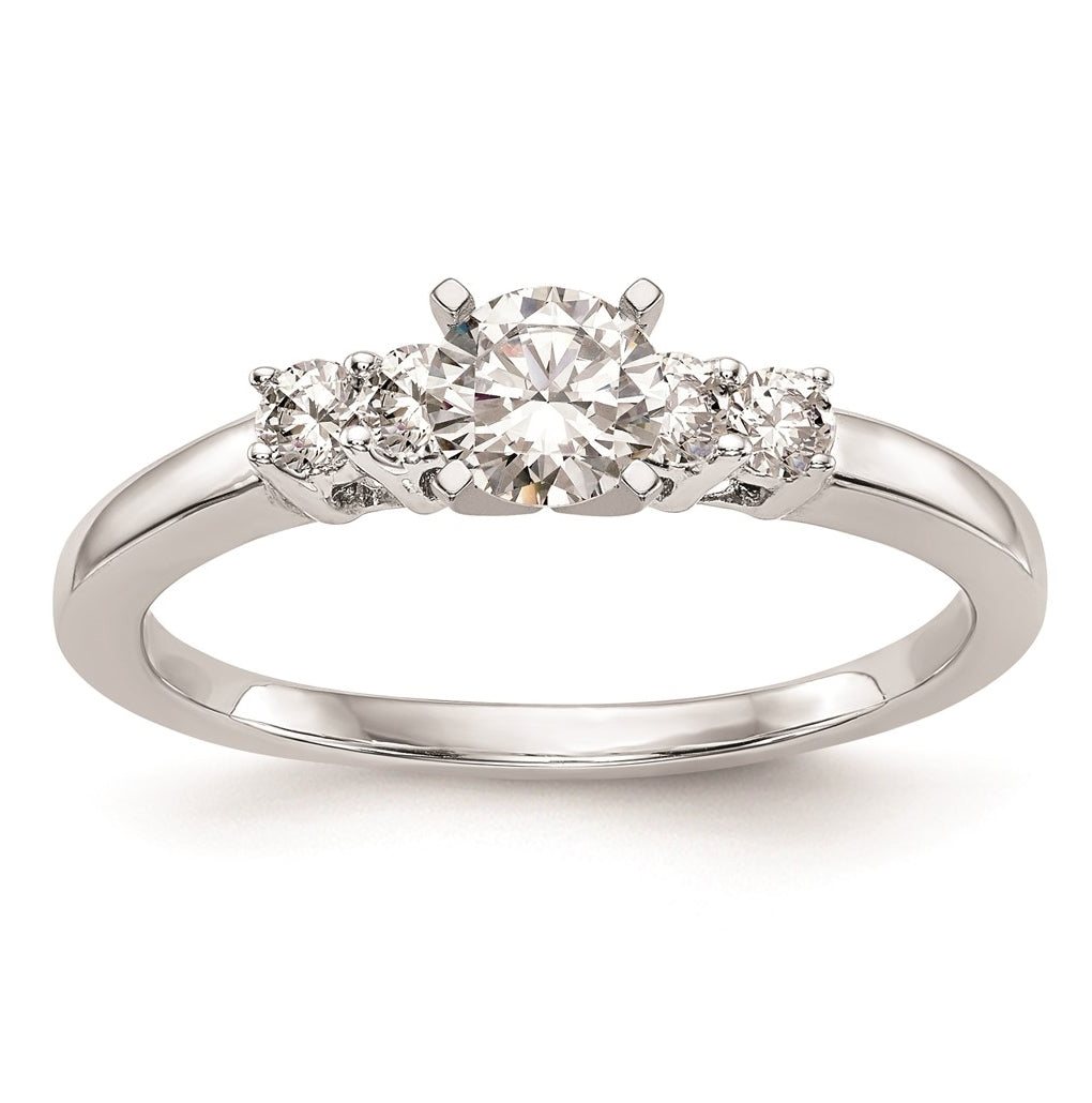 14K White Gold 5-Stone Peg Set Center Semi-mount Diamond Engagement Ring