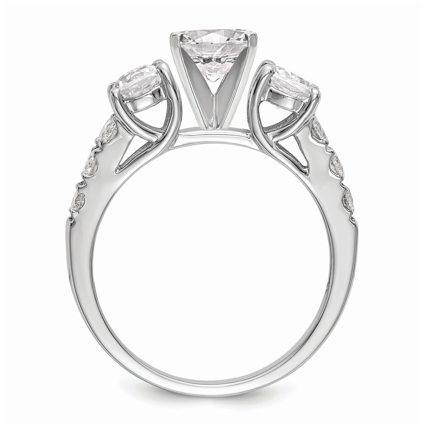 14K White Gold 3-Stone Plus Peg Set Center Diamond Semi-mount Engagement Ring, 2.20 to 2.66 mm (tapered)