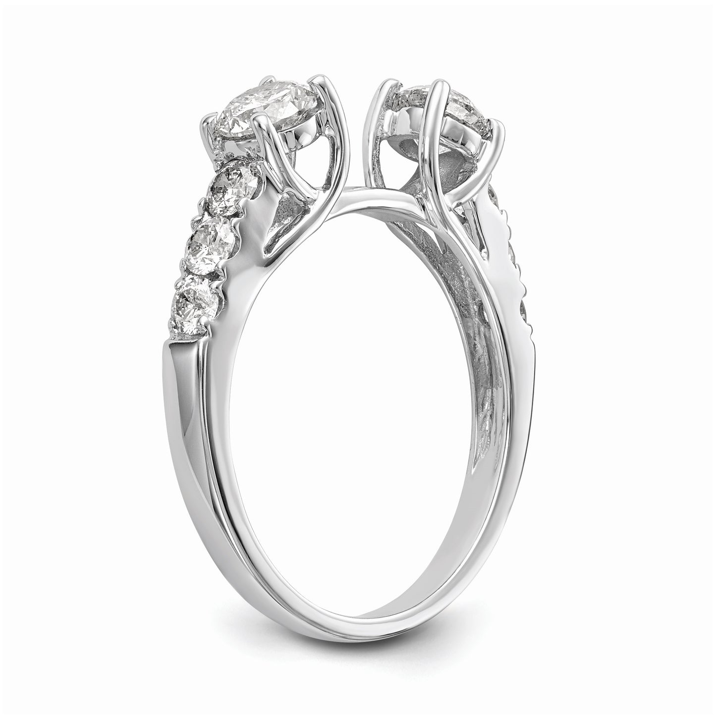 14K White Gold 3-Stone Plus Peg Set Center Diamond Semi-mount Engagement Ring, 2.20 to 2.66 mm (tapered)