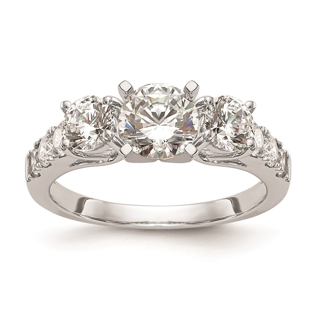 14K White Gold 3-Stone Plus Peg Set Center Diamond Semi-mount Engagement Ring, 2.20 to 2.66 mm (tapered)