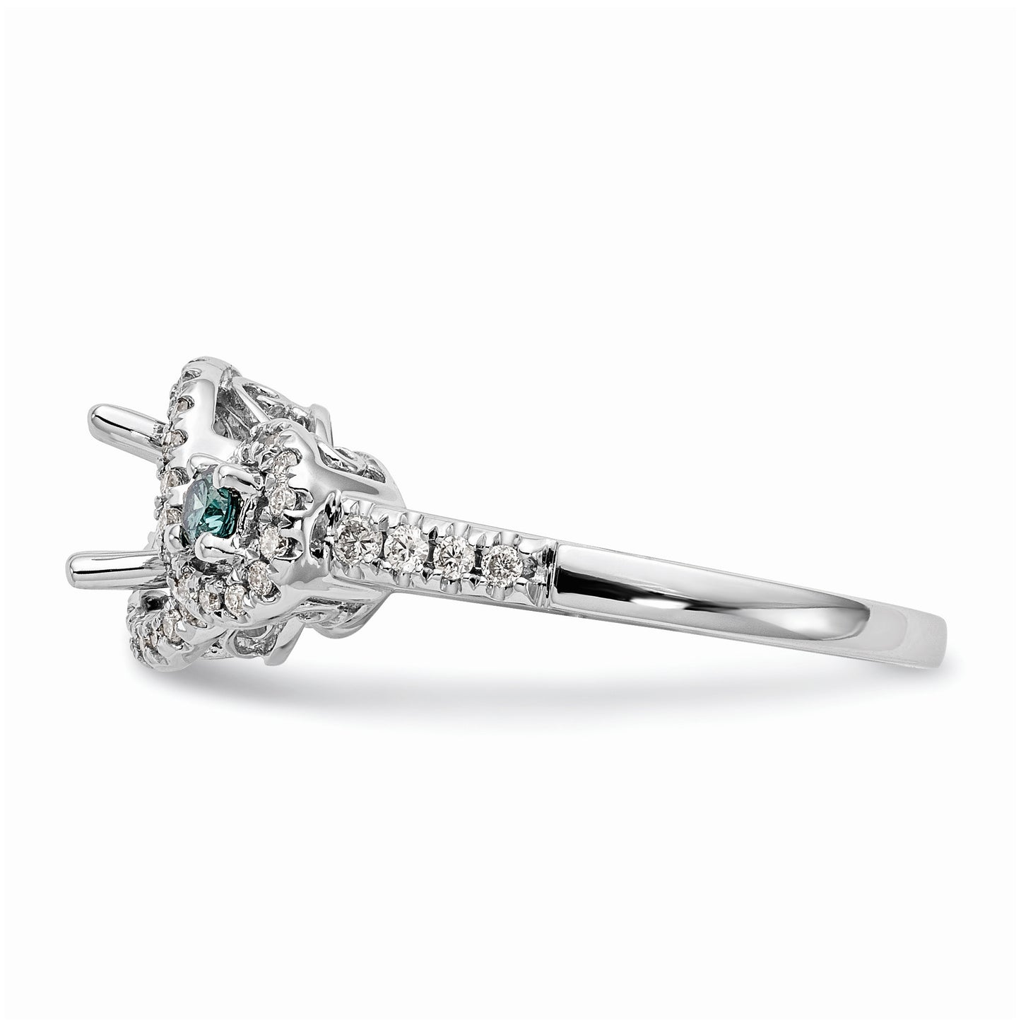 14k White Gold Blue and White Diamond Semi-Mount Including 2-Sapphire Side Stones Engagement Ring