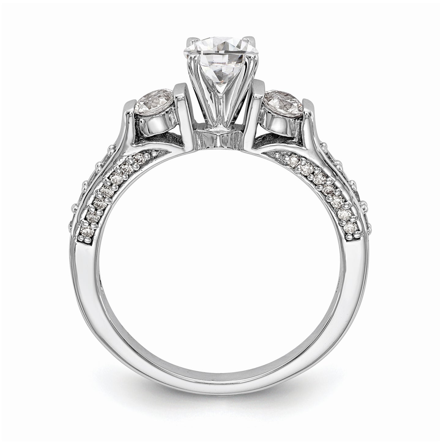 14K White Gold 3-Stone Plus Peg Set Center 1/4 carat Diamond Semi-mount Engagement Ring