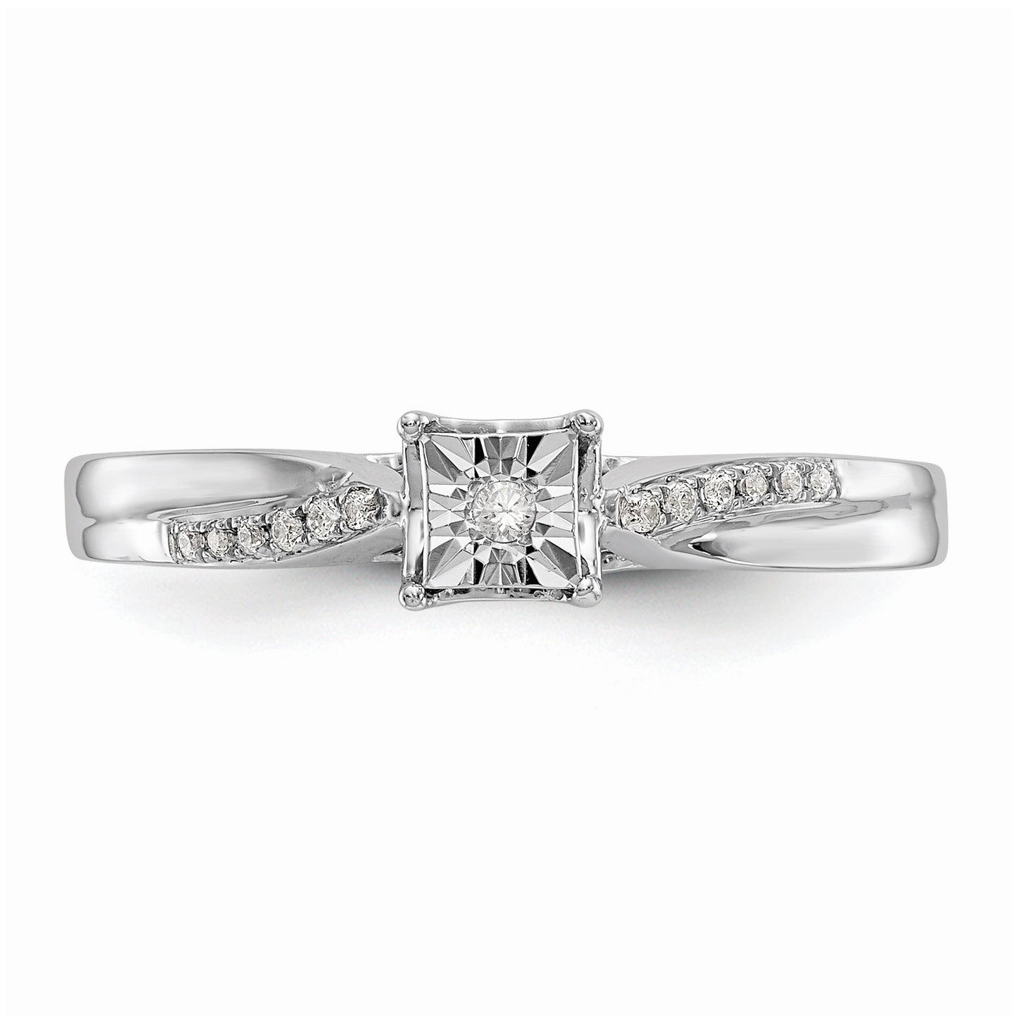 10K White Gold Square Illusion 1/20 carat Diamond Complete Engagement Ring