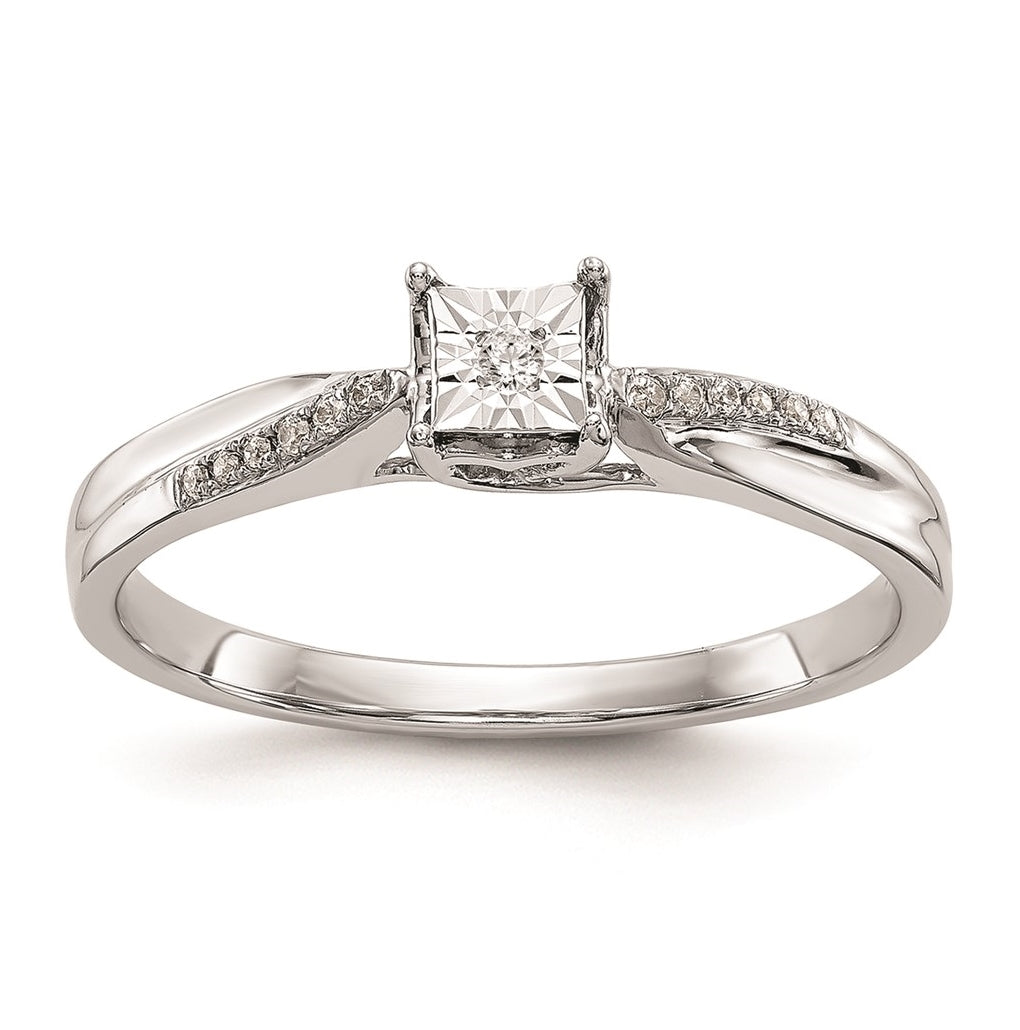 10K White Gold Square Illusion 1/20 carat Diamond Complete Engagement Ring
