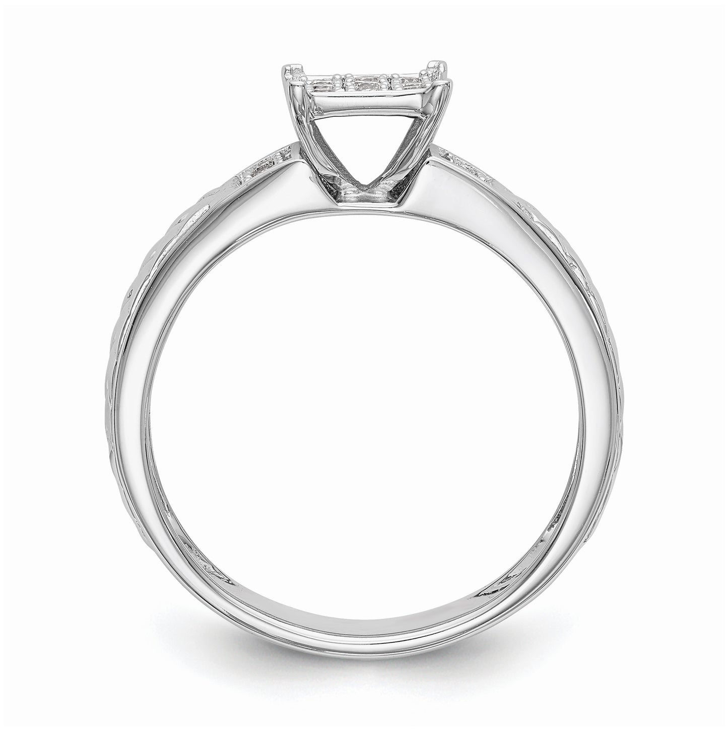 10K White Gold Square Cluster 1/6 carat Diamond Trio Complete Engagement Ring