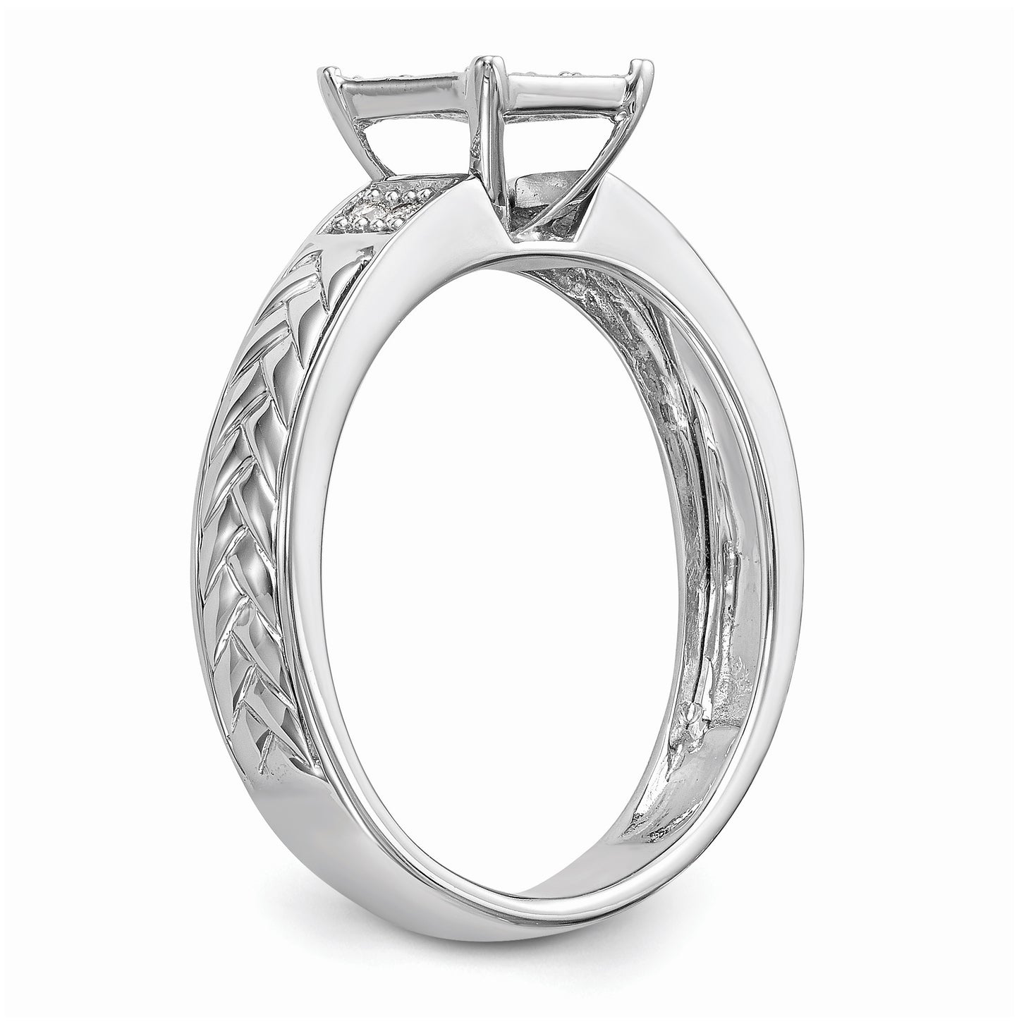 10K White Gold Square Cluster 1/6 carat Diamond Trio Complete Engagement Ring