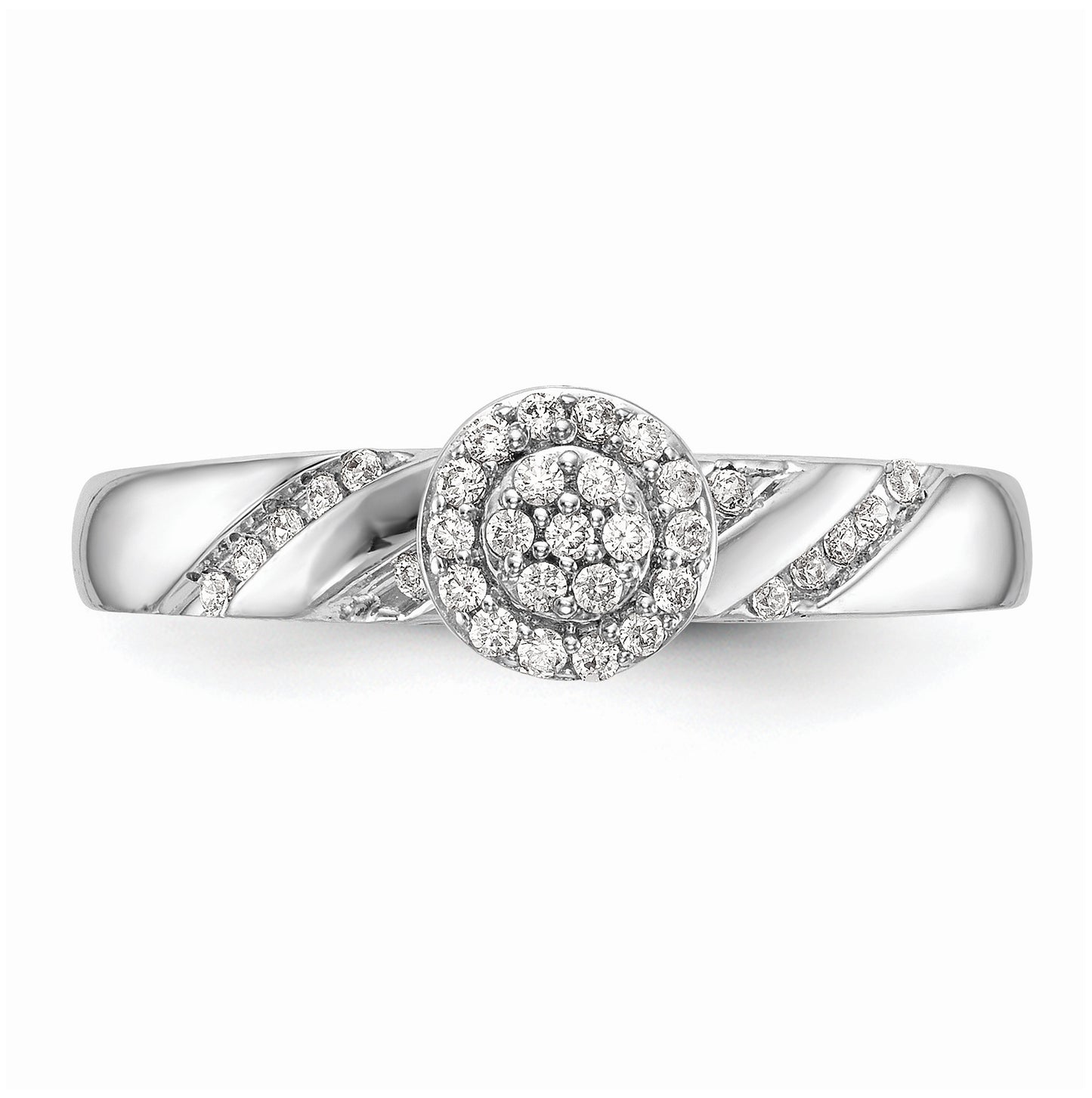 10K White Gold Halo Cluster 1/6 carat Diamond Trio Complete Engagement Ring