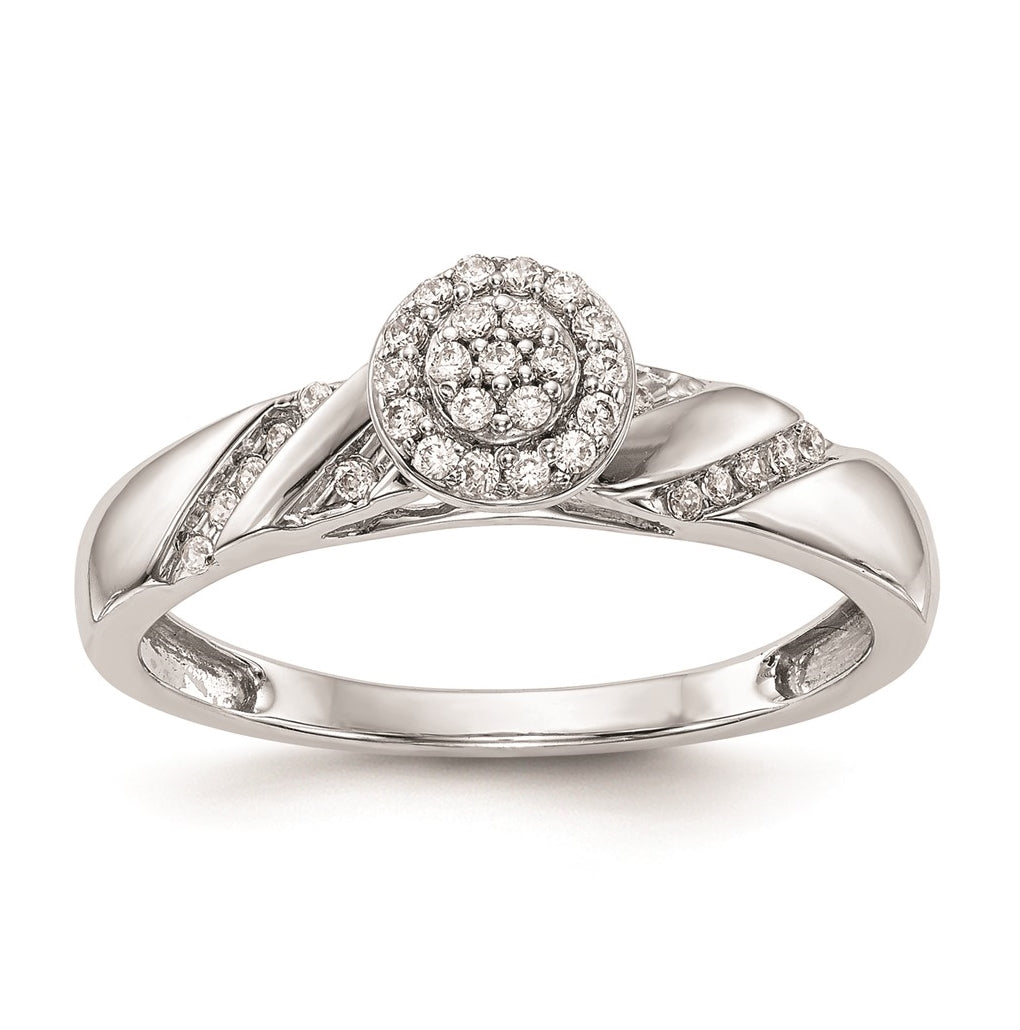 10K White Gold Halo Cluster 1/6 carat Diamond Trio Complete Engagement Ring