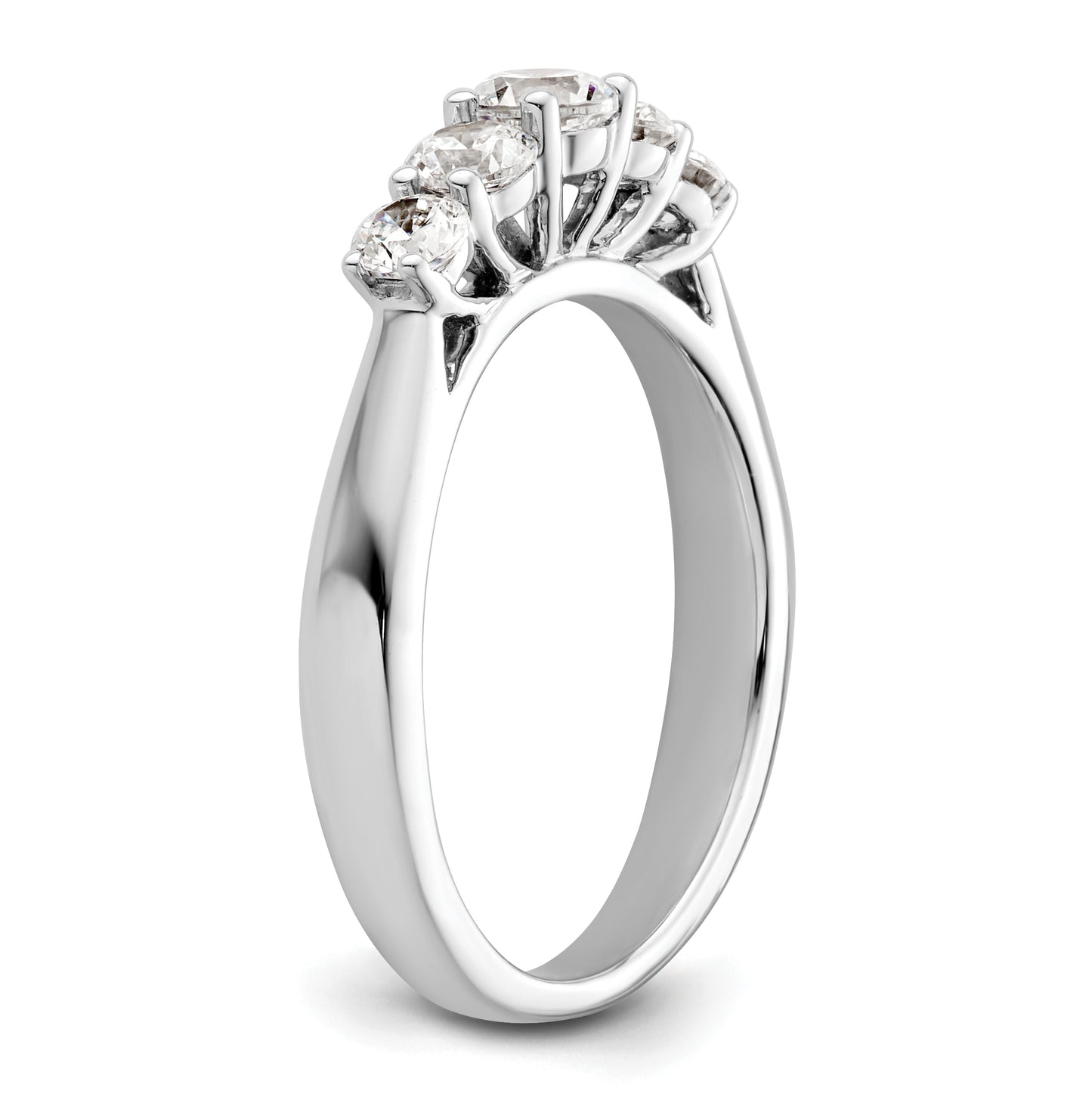 14K White Gold 5-Stone Shared Prong (Holds 3.9mm Round Center) 1/2 carat Diamond Semi-Mount Band