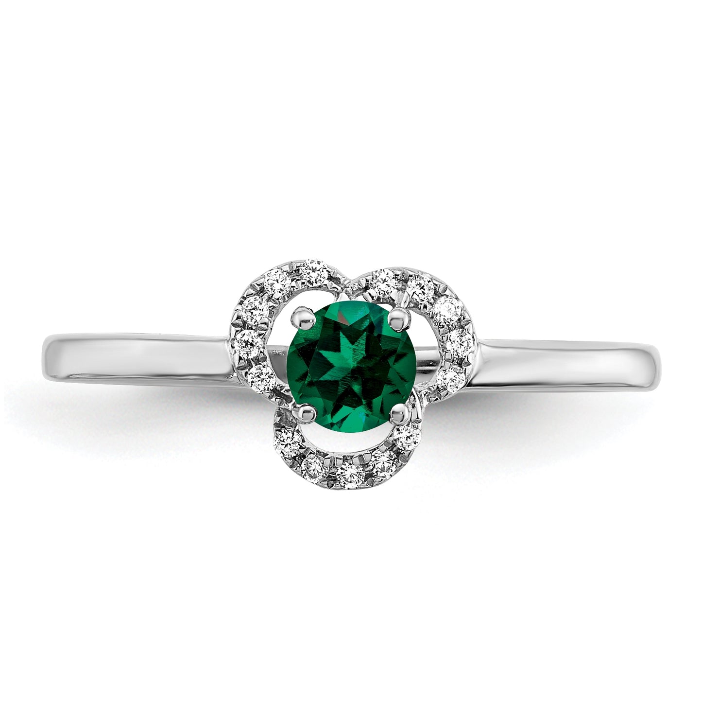 10k White Gold Created Emerald and Diamond Ring