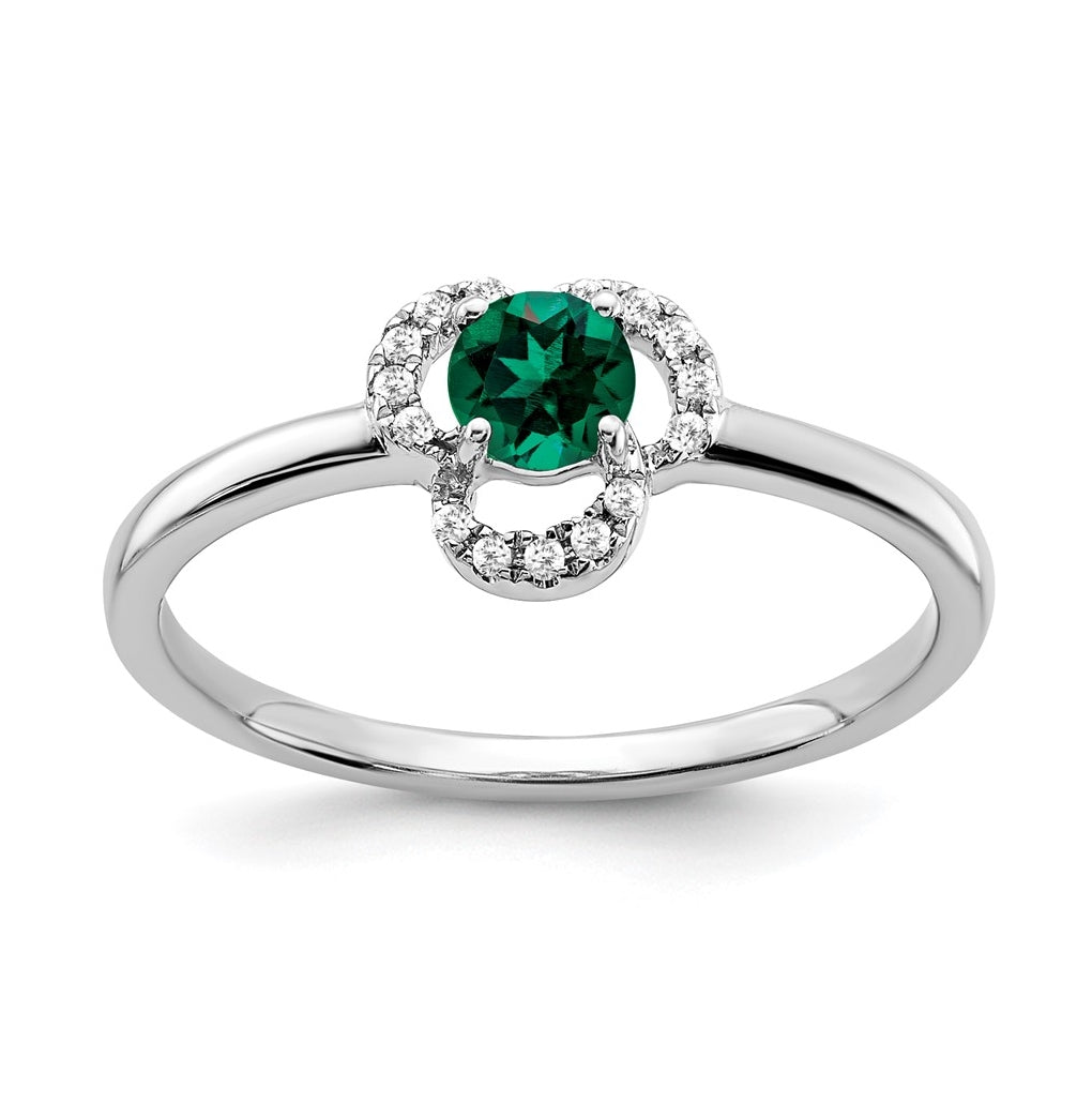 10k White Gold Created Emerald and Diamond Ring