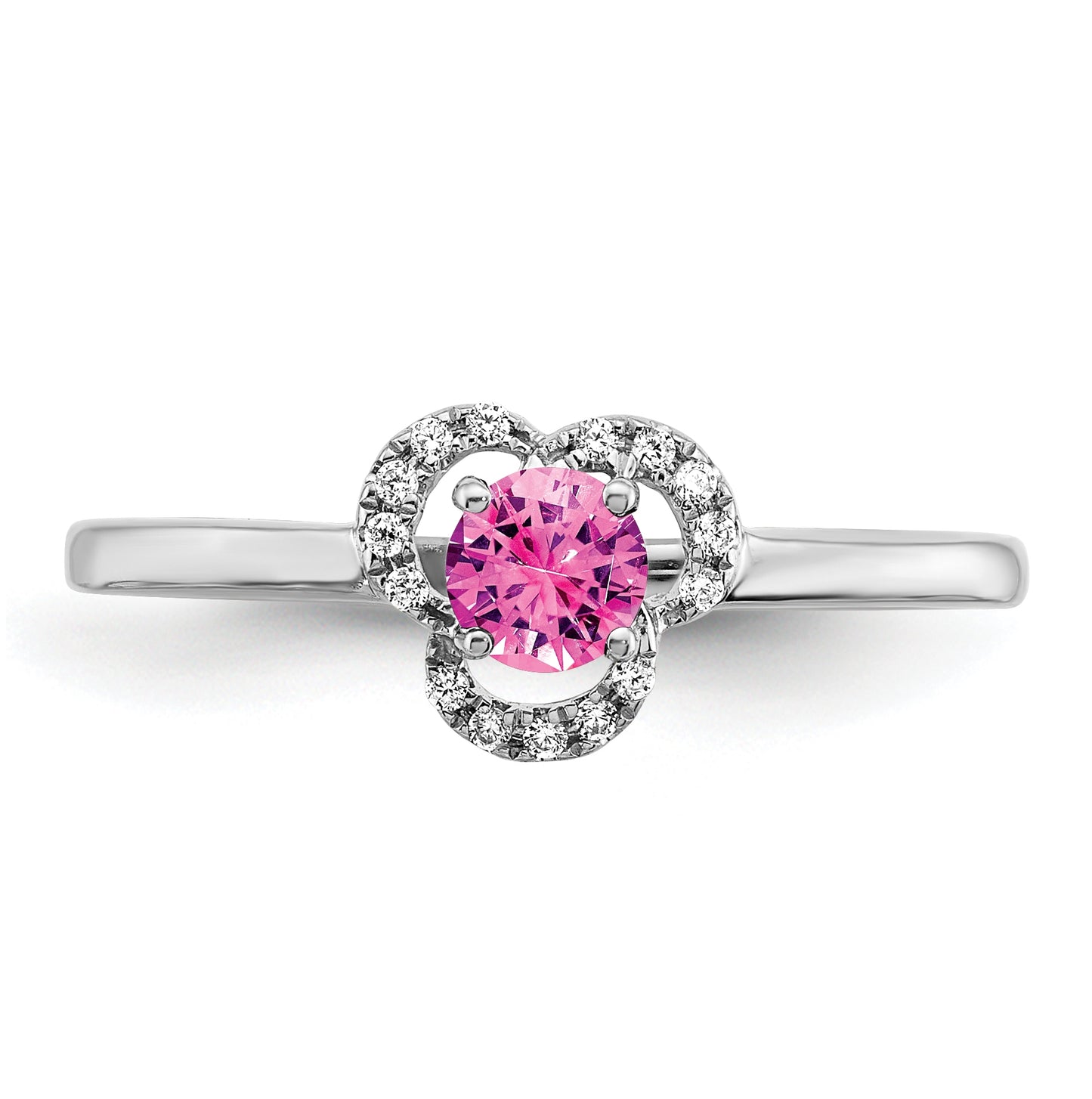 10k White Gold Created Pink Sapphire and Diamond Ring