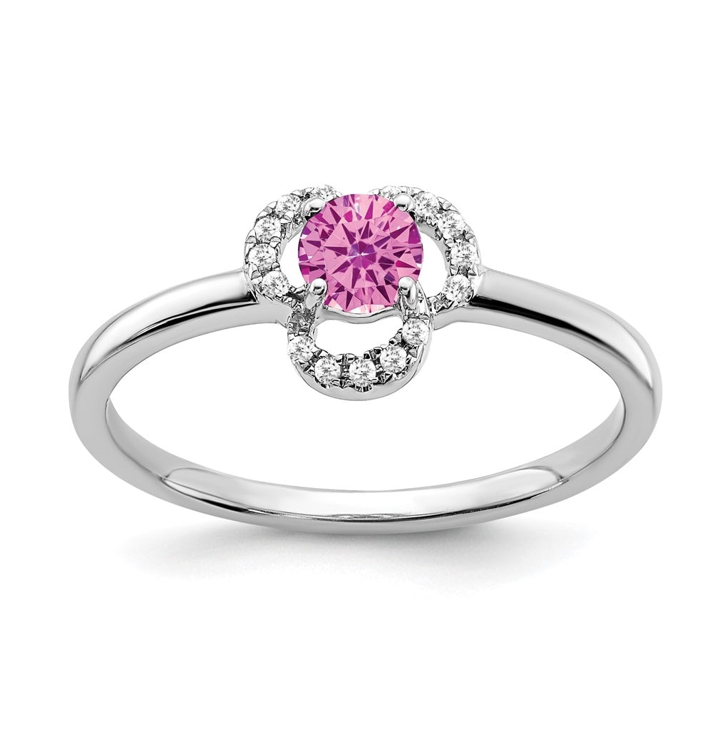 10k White Gold Created Pink Sapphire and Diamond Ring