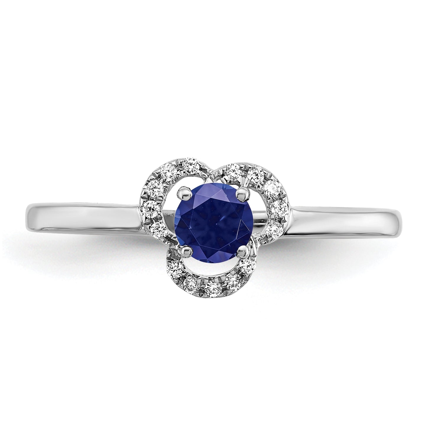10k White Gold Created Sapphire and Diamond Ring