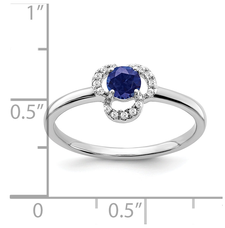 10k White Gold Created Sapphire and Diamond Ring