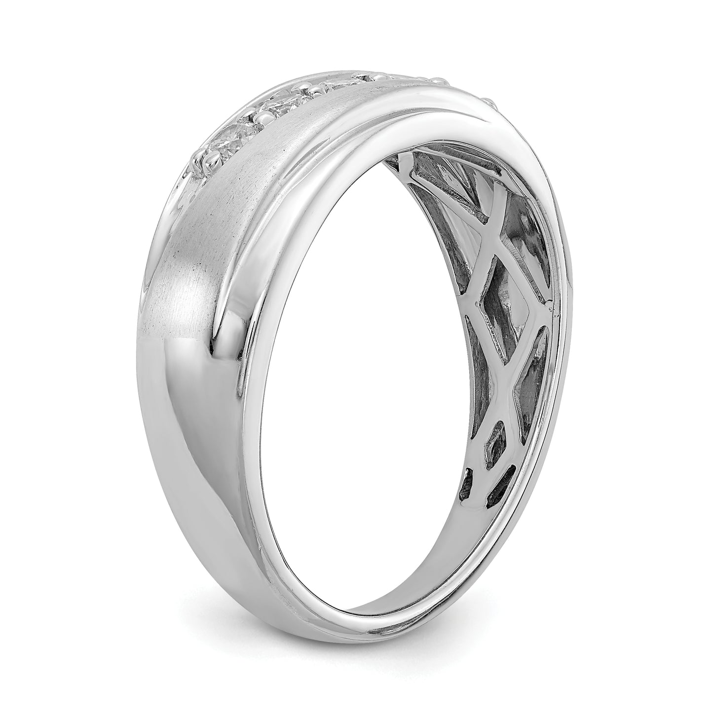 14k White Gold 5-Stone Polished and Satin 3/8 carat Diamond Complete Men's Ring