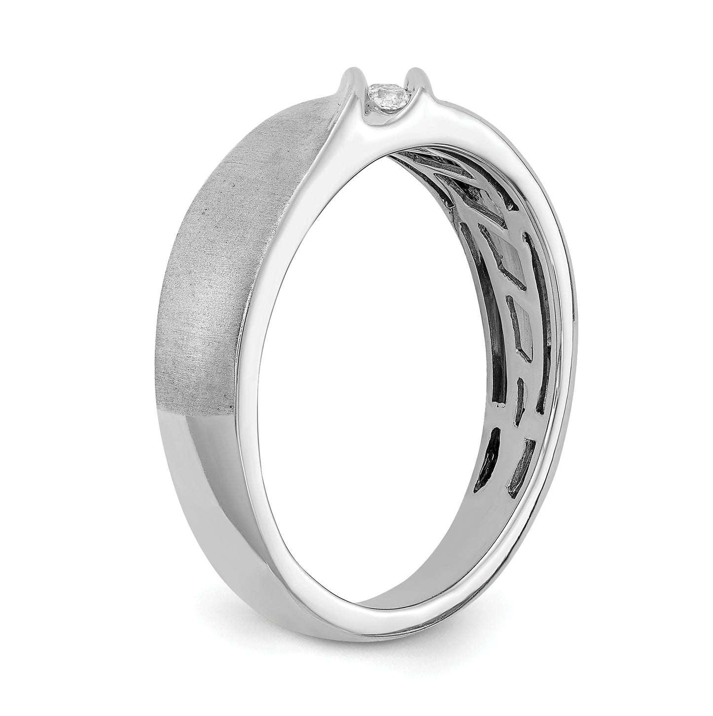 14k White Gold 3-Stone Satin 1/10 carat Diamond Complete Men's Ring