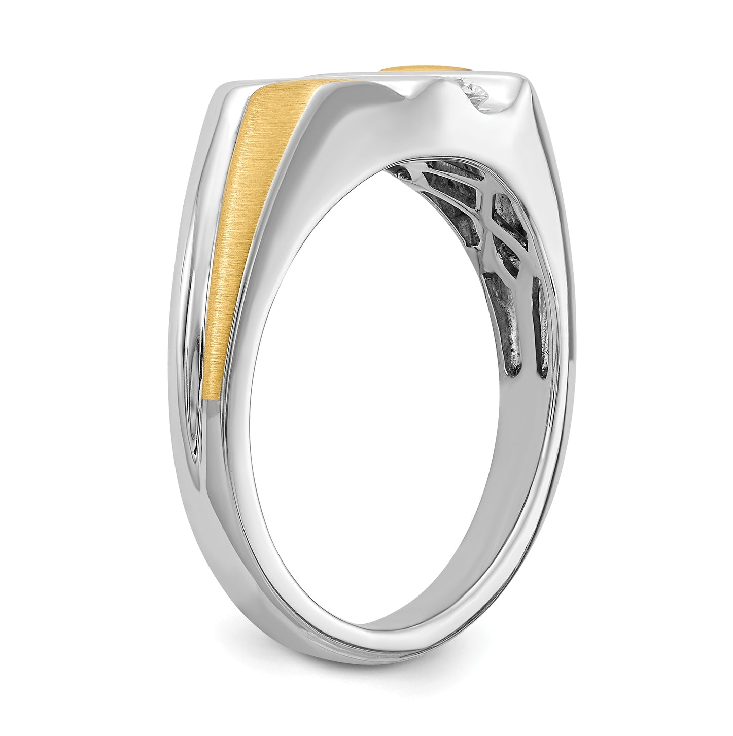 14k Two-tone 3-Stone 3/8 carat Diamond Complete Men's Ring