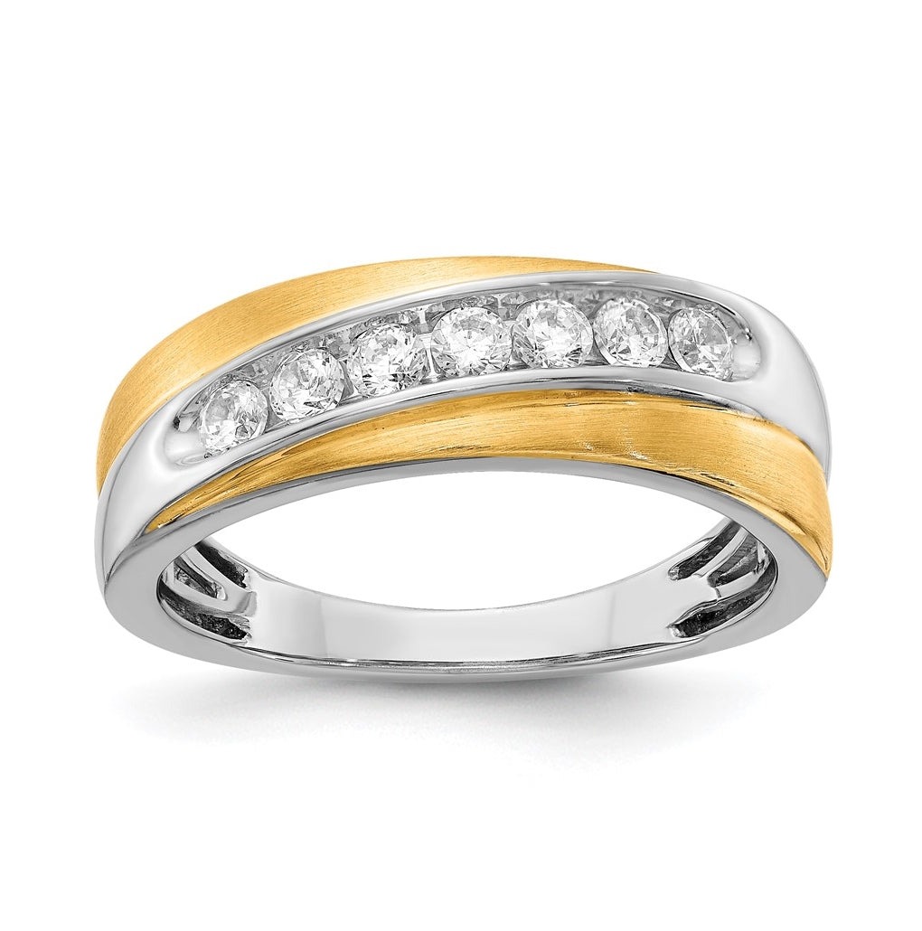 14k White & Yellow Gold Diamond Mens Ring
