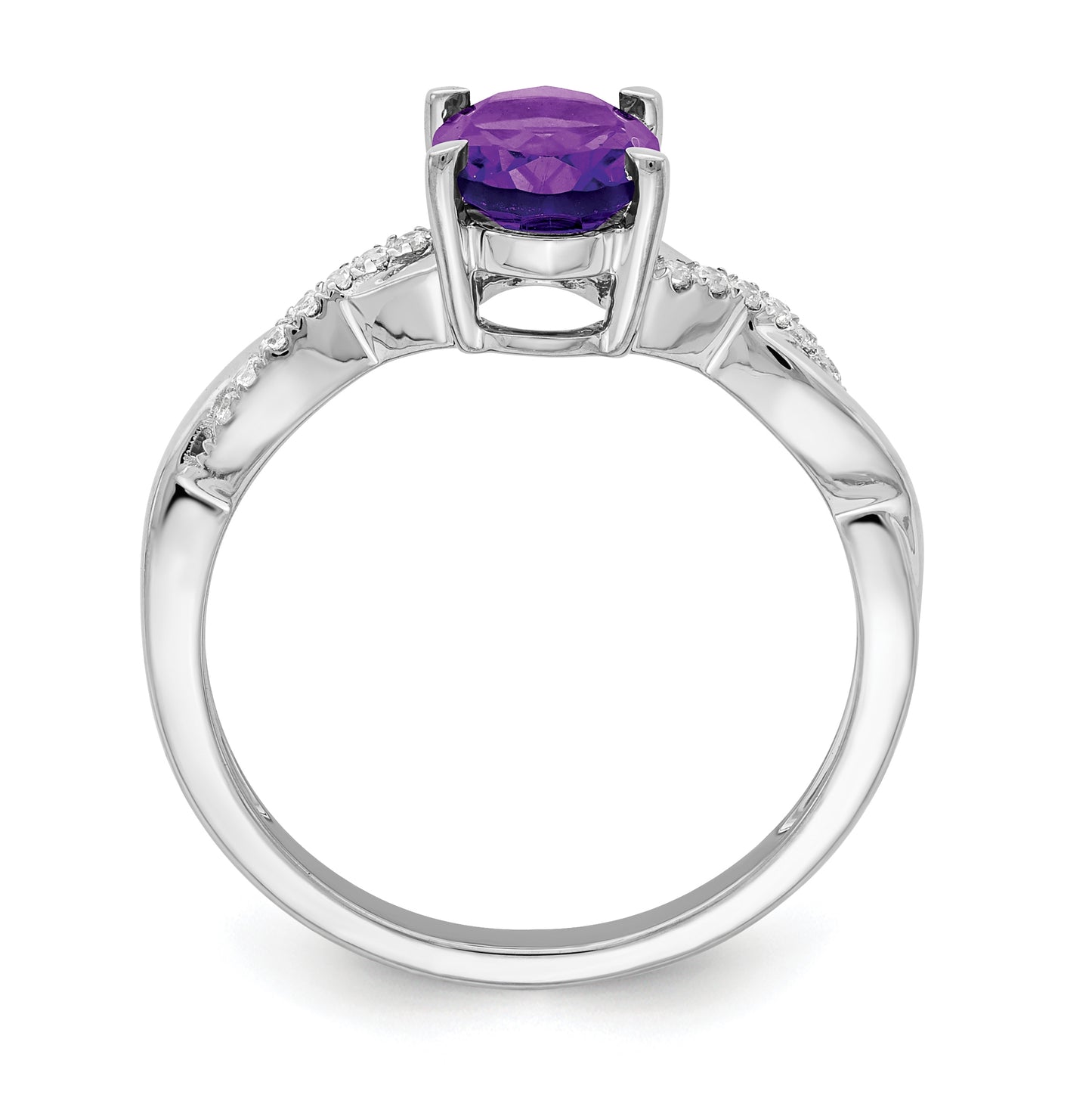 14k White Gold Oval Amethyst and Diamond Ring, Size 6