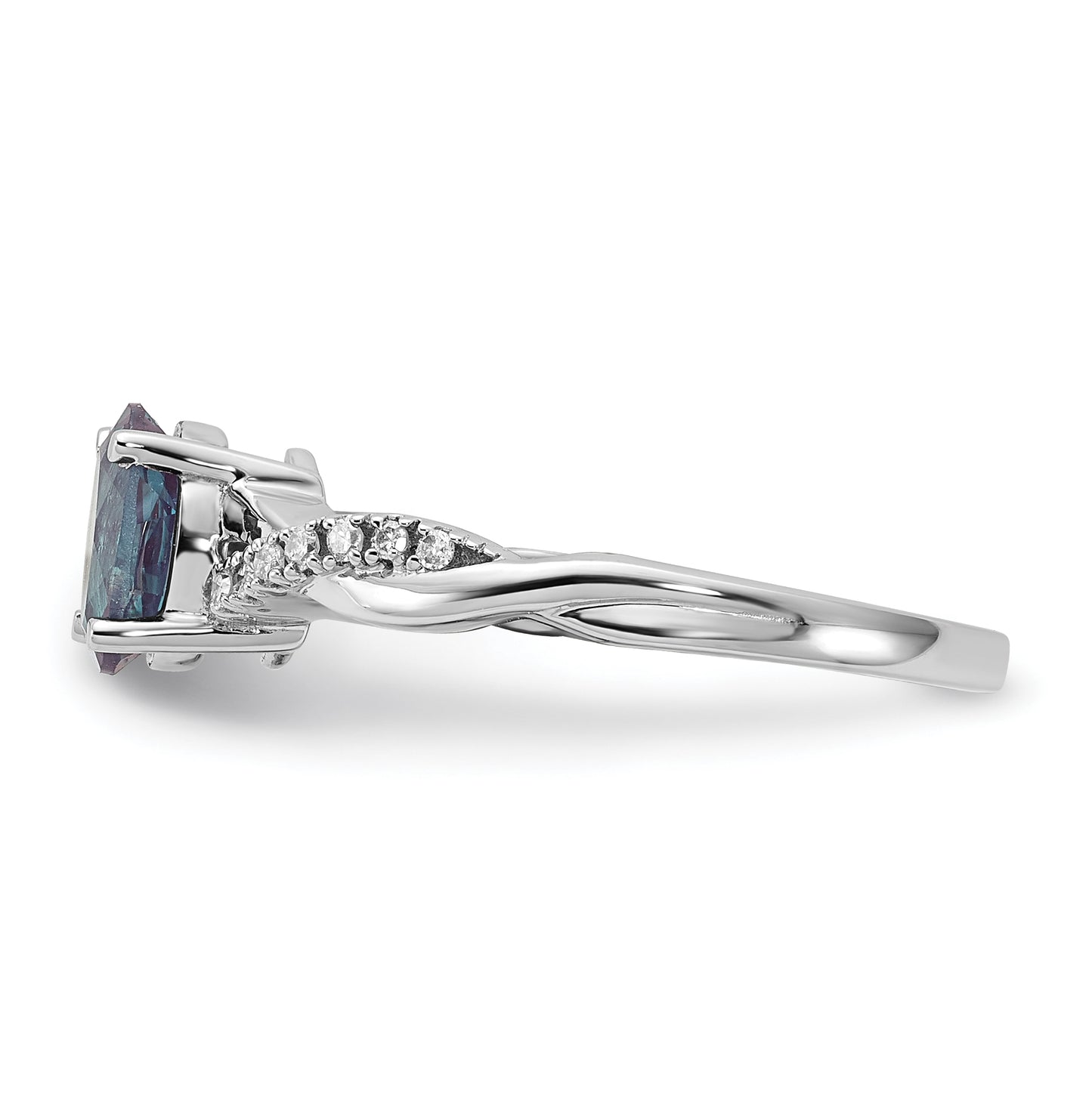 14K White Gold Oval Created Alexandrite and Diamond Ring, Size 7