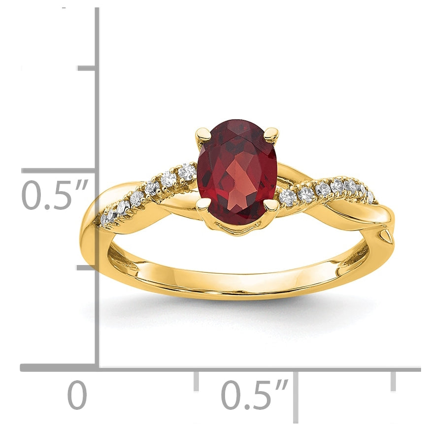 10K Yellow Gold Oval Garnet and Diamond Ring, Size 6