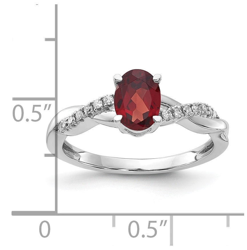 14K White Gold Oval Garnet and Diamond Ring, Size 6
