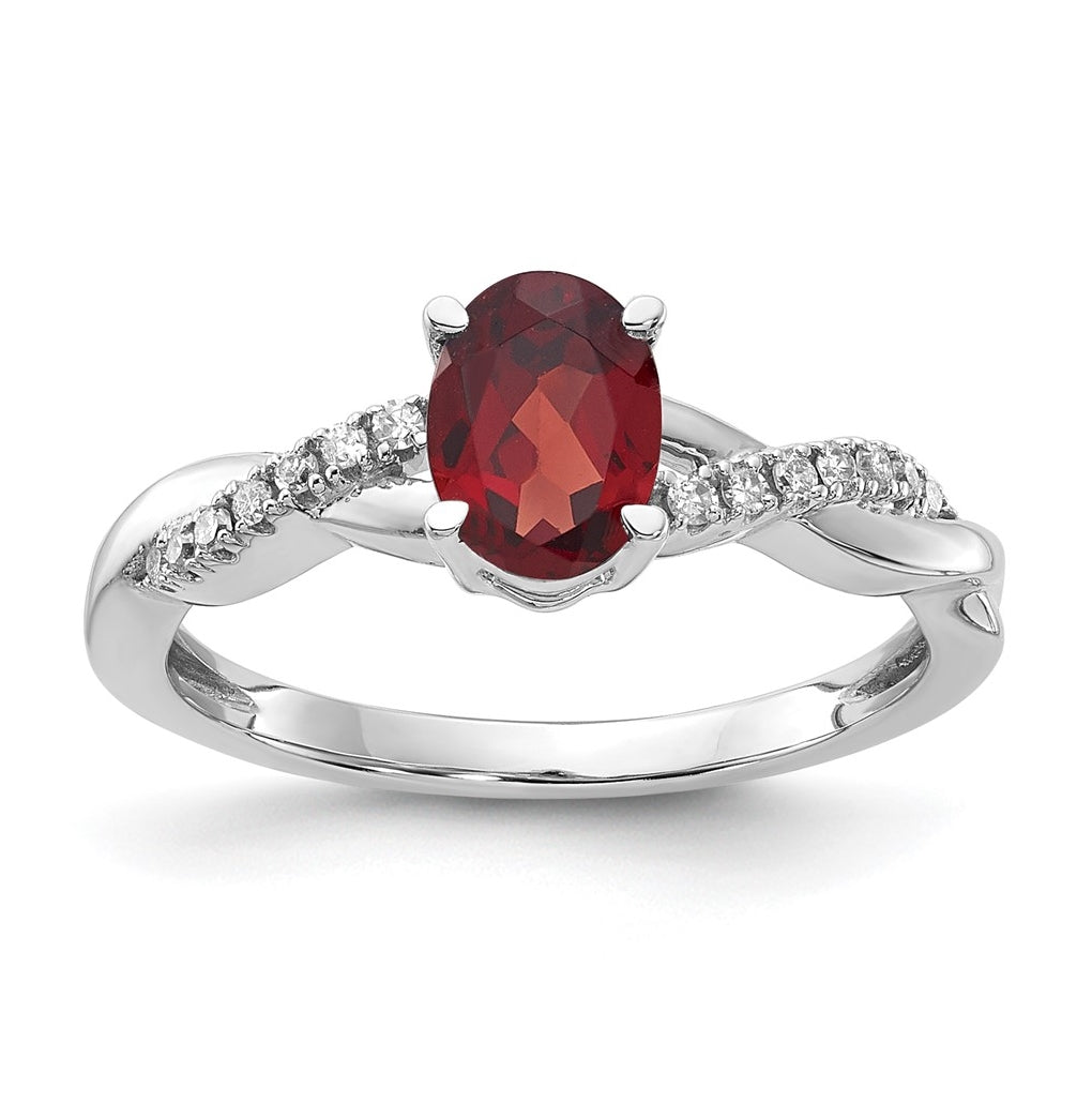 14K White Gold Oval Garnet and Diamond Ring, Size 6