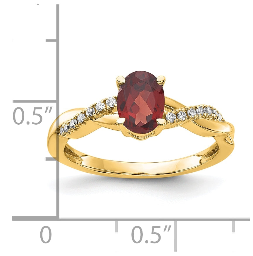 14K Yellow Gold Oval Garnet and Diamond Ring, Size 6