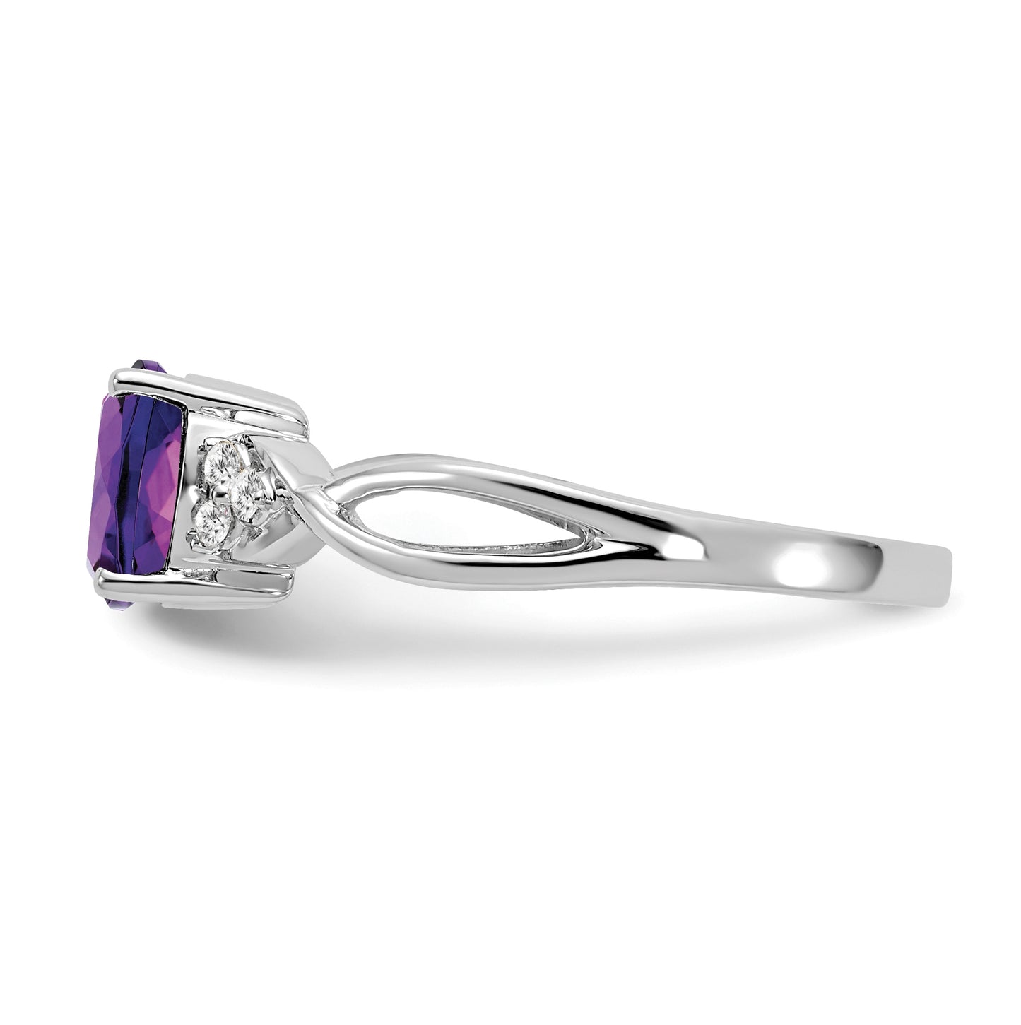 14K White Gold Checkerboard Amethyst and Diamond Ring, Size 6