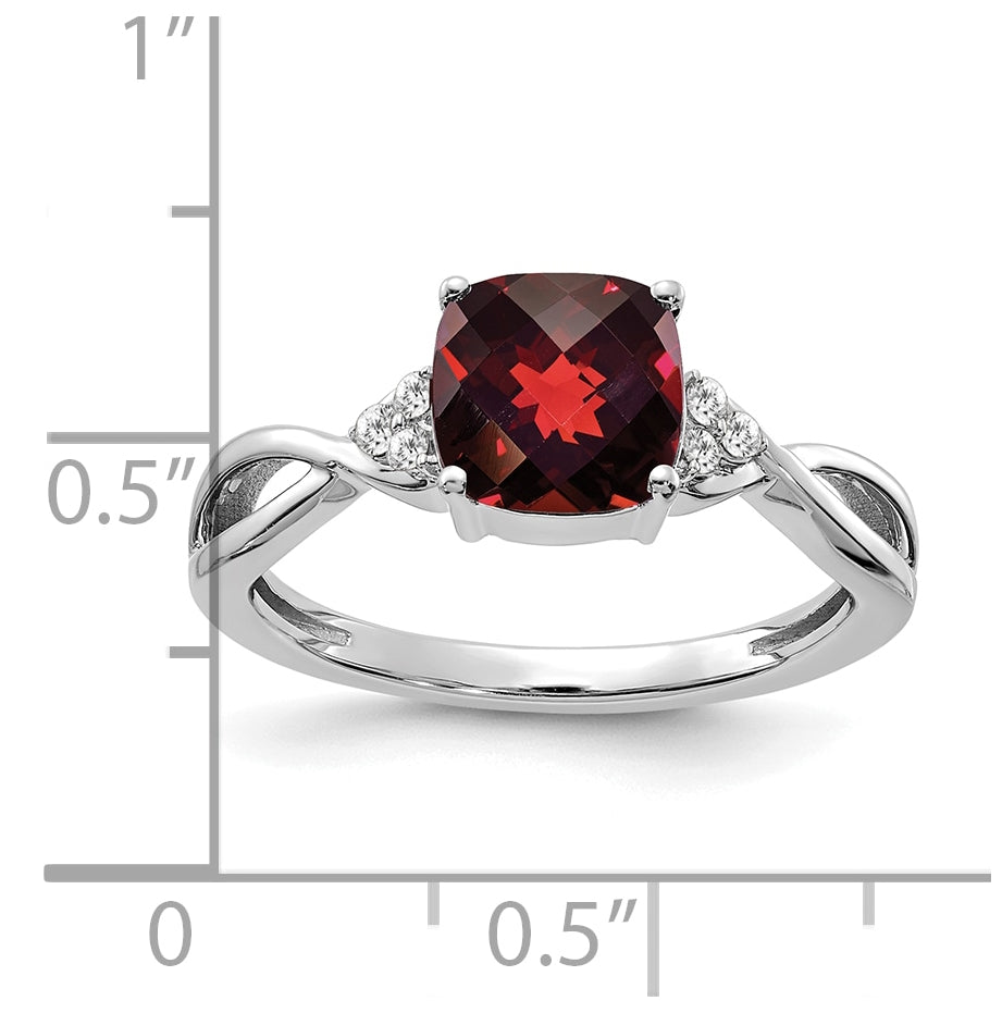 14K White Gold Checkerboard Garnet and Diamond Ring, Size 7