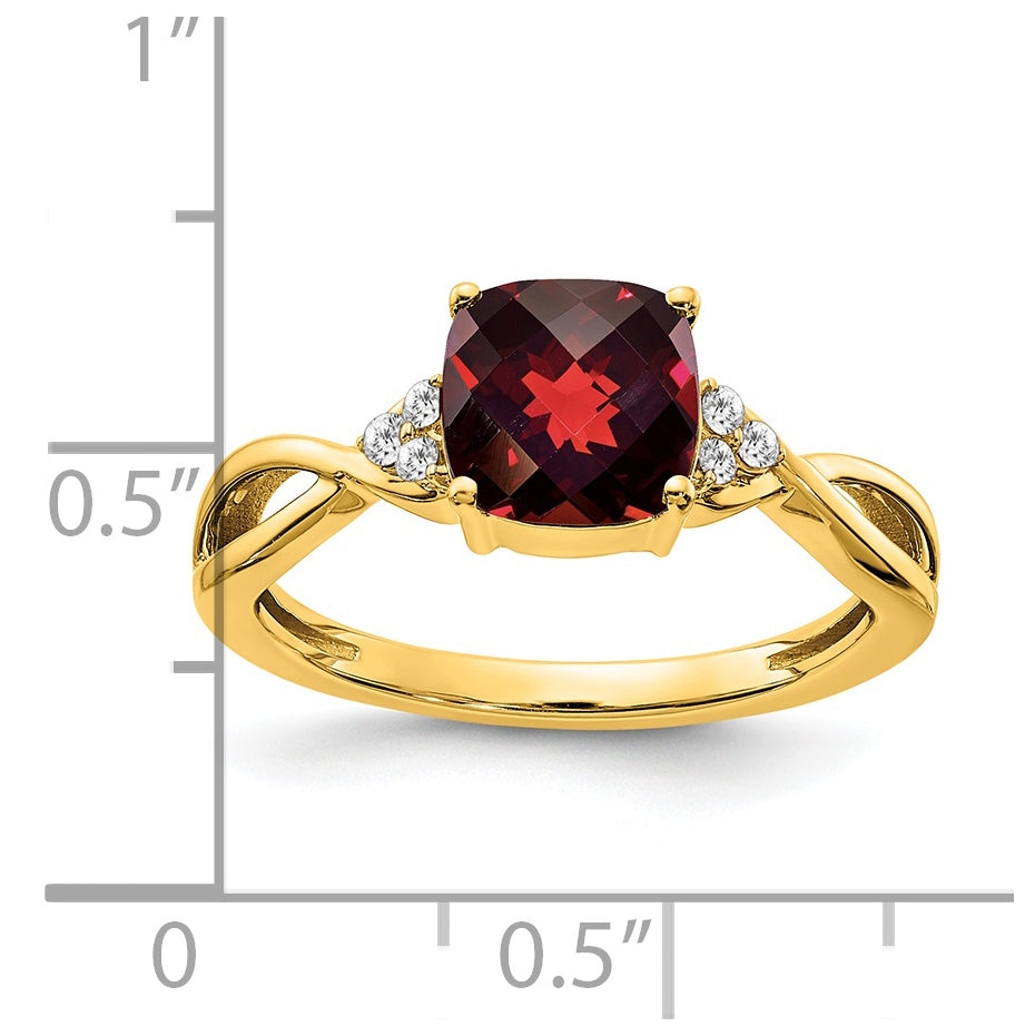 14K Yellow Gold Checkerboard Garnet and Diamond Ring, Size 7