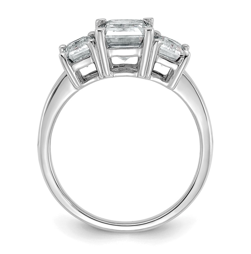 14k White Gold 2 1/2 carat Certified Lab Grown Diamond VS+ F+ Emerald Complete Three Stone Engagement Ring