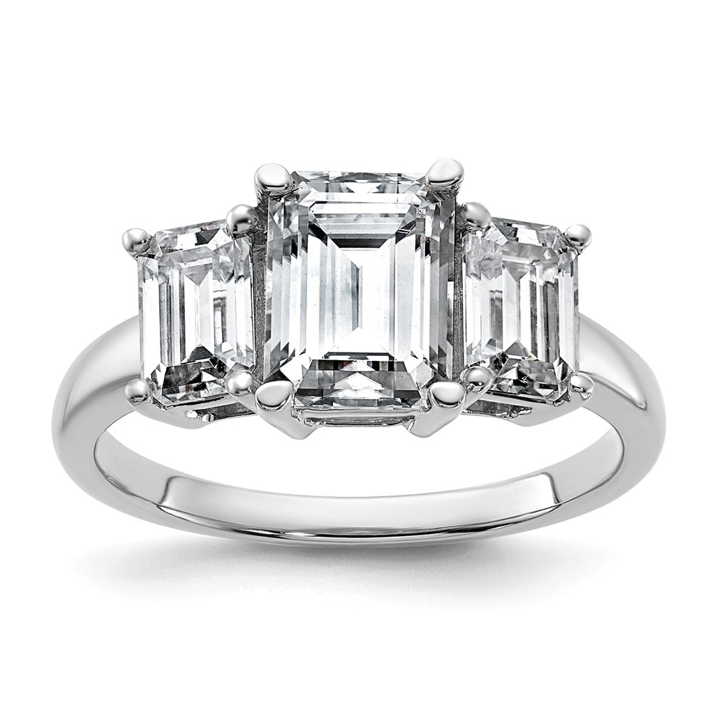 14k White Gold 2 1/2 carat Certified Lab Grown Diamond VS+ F+ Emerald Complete Three Stone Engagement Ring