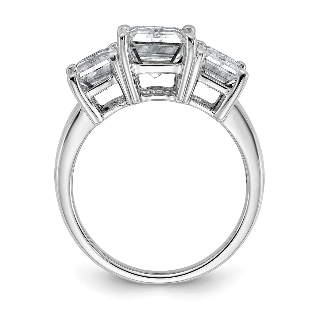 14k White Gold 4 1/5 carat Lab Grown Diamond VS+ F+ Emerald Complete Three Stone Engagement Ring