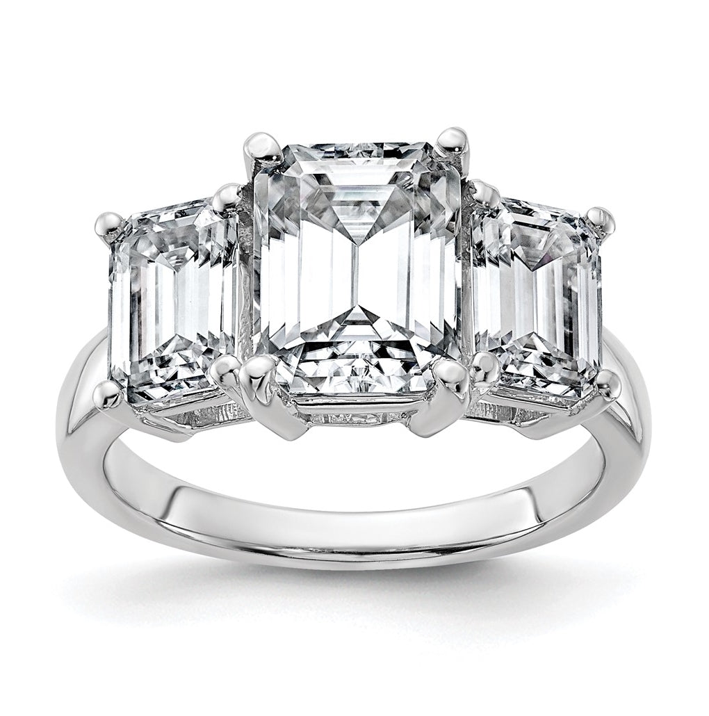 14k White Gold 4 1/5 carat Certified Lab Grown Diamond VS+ F+ Emerald Complete Three Stone Engagement Ring