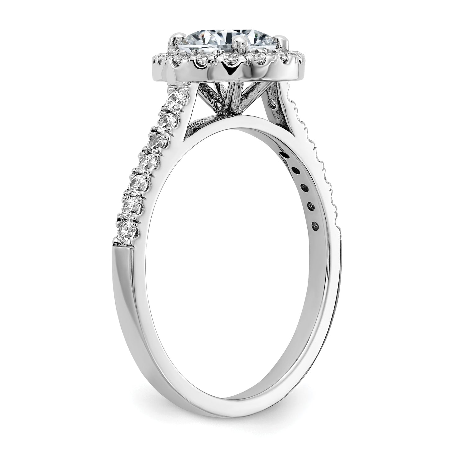 14K White Gold 1 1/2ct. D E F Pure Light Round Halo Moissanite Engagement Ring